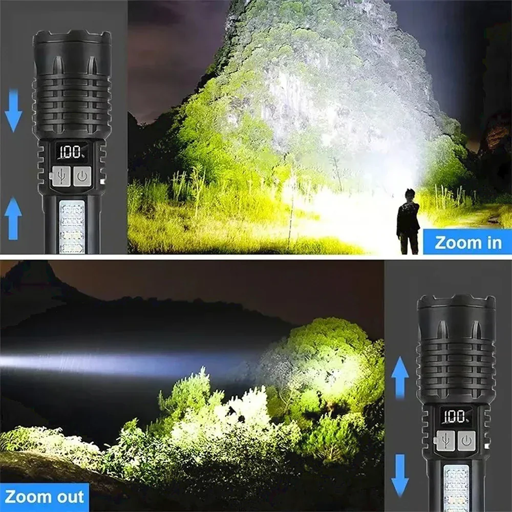 High Power LED Flashlight TYPE-C Rechargeable COB Torch Outdoor Camping Hiking Light - Image 3