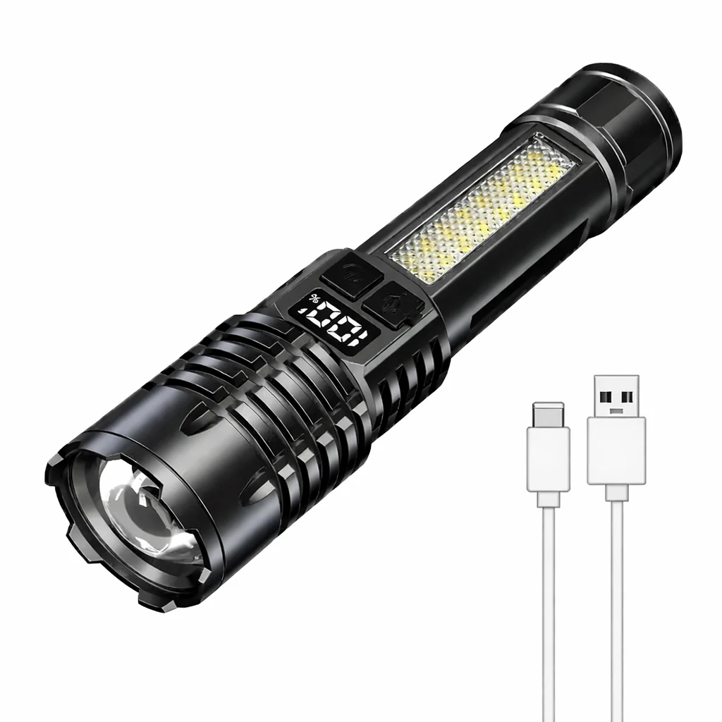 High Power LED Flashlight TYPE-C Rechargeable COB Torch Outdoor Camping Hiking Light - Image 7
