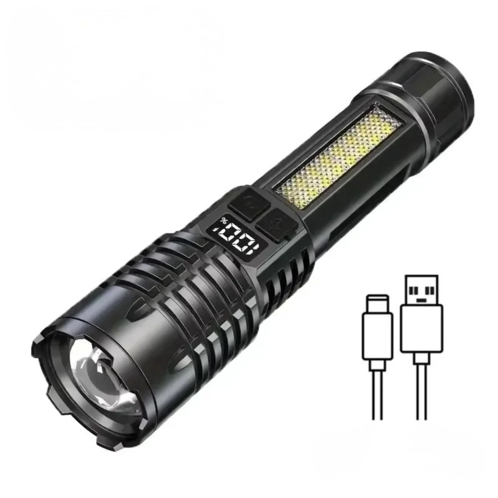 High Power LED Flashlight Type C Rechargeable COB Torch Side Light Camping - Image 3