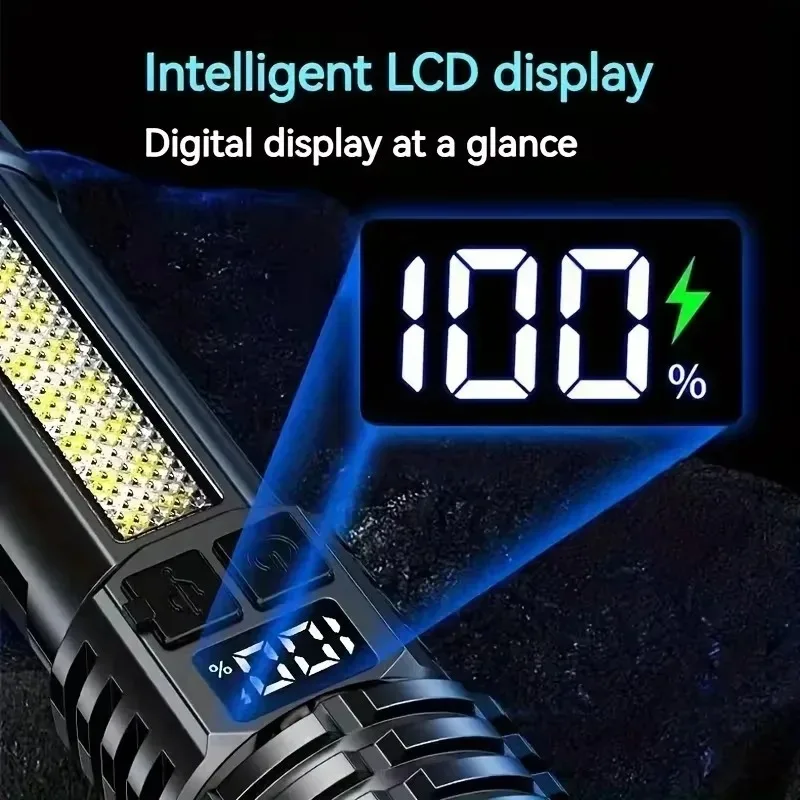 High Power LED Flashlight Type C Rechargeable COB Torch Side Light Camping - Image 5