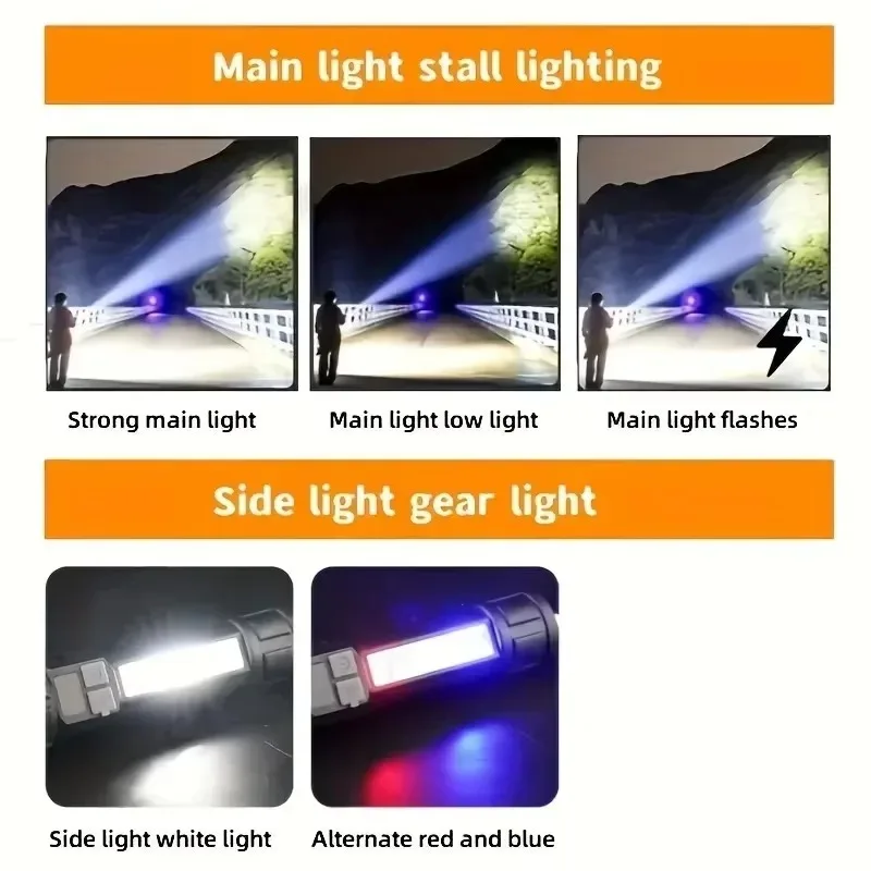 High Power LED Flashlight Type C Rechargeable COB Torch Side Light Camping - Image 9