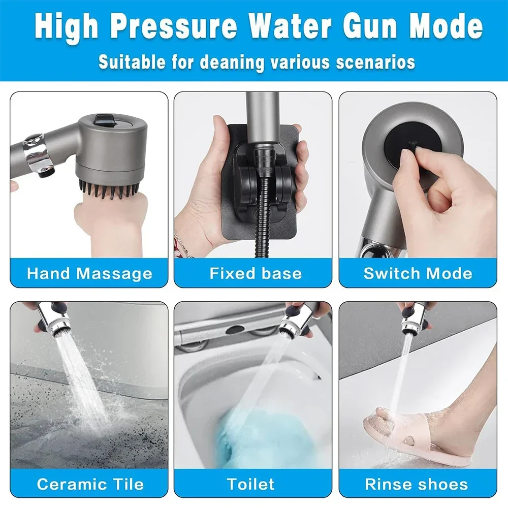 High Pressure Handheld Shower Head 3 Modes Filter Spa Spray with ON/OFF Water Save - Image 4