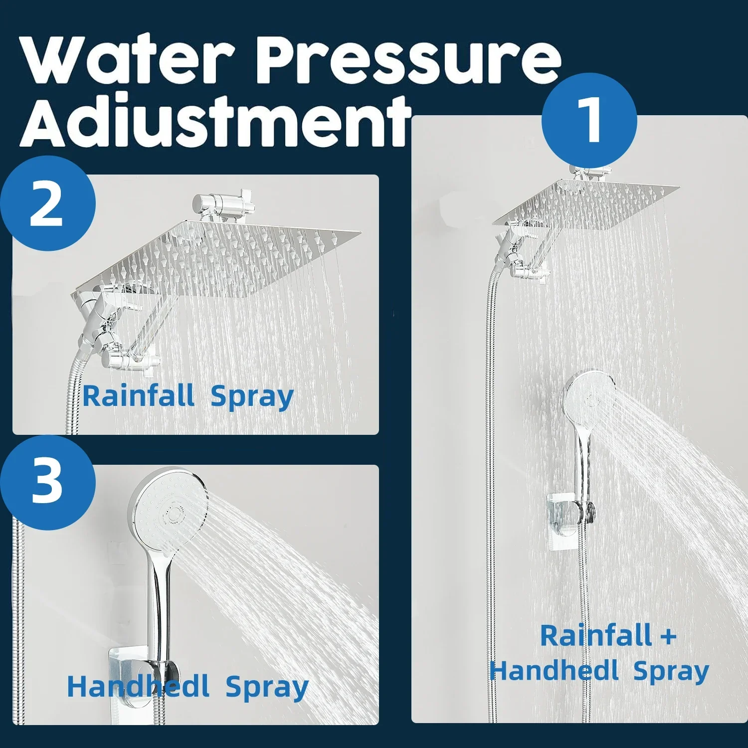 High Pressure Rain Shower Head 8-12Inch with Handheld & Adjustable Arm Spray - Image 3