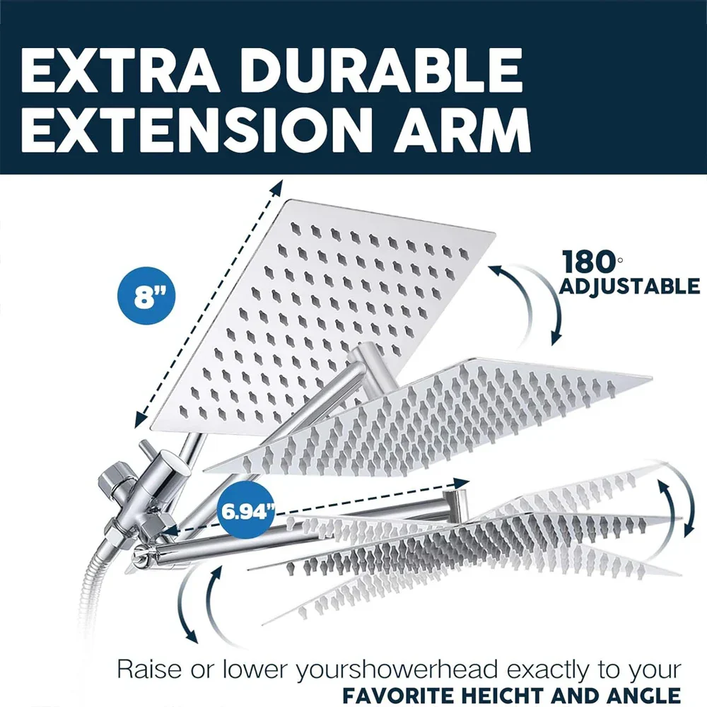 High Pressure Rain Shower Head 8-12Inch with Handheld & Adjustable Arm Spray - Image 4