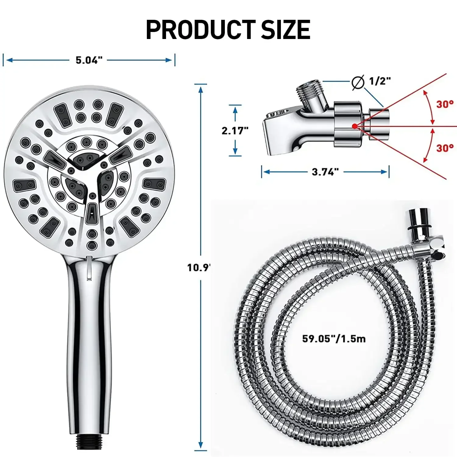 High Pressure Shower Head with Handheld & 10 Spray Modes, Stainless Steel Hose - Image 6
