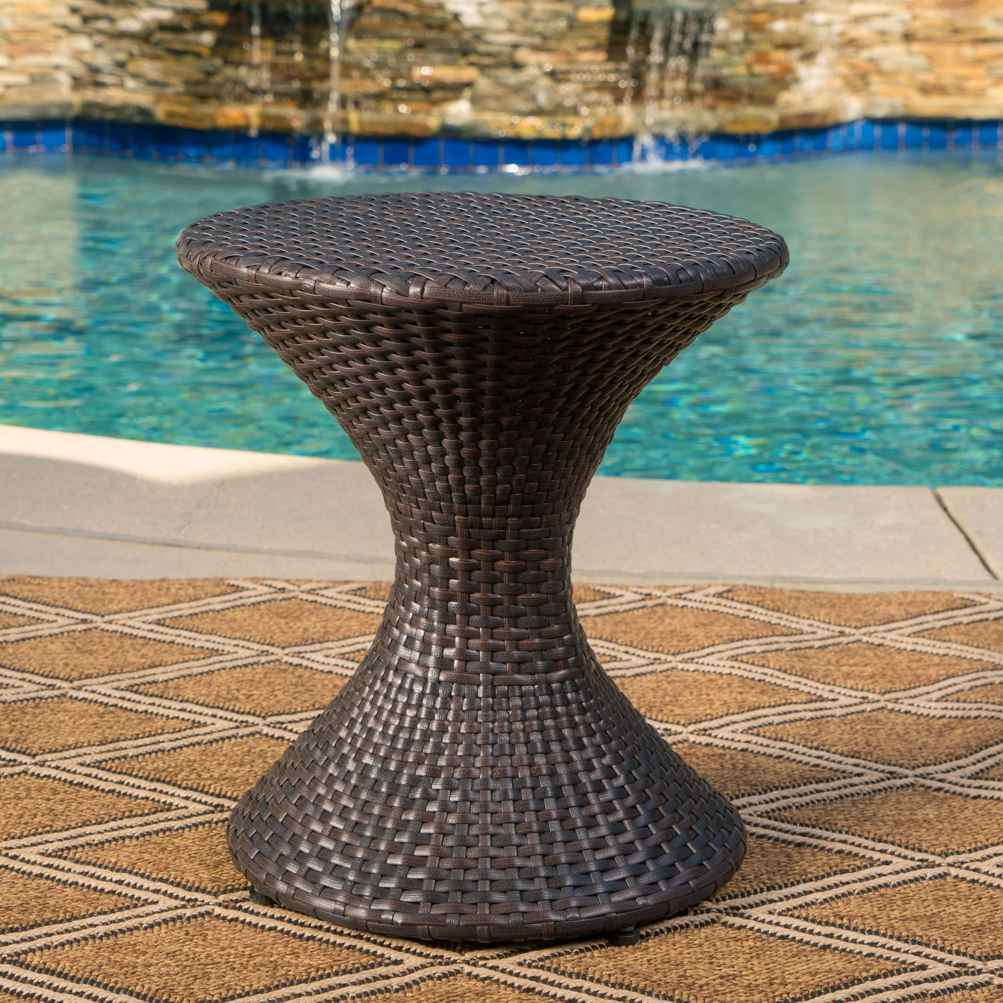 Highest Quality Wicker Hourglass Shaped Side Table - Brown Multi - Image 4