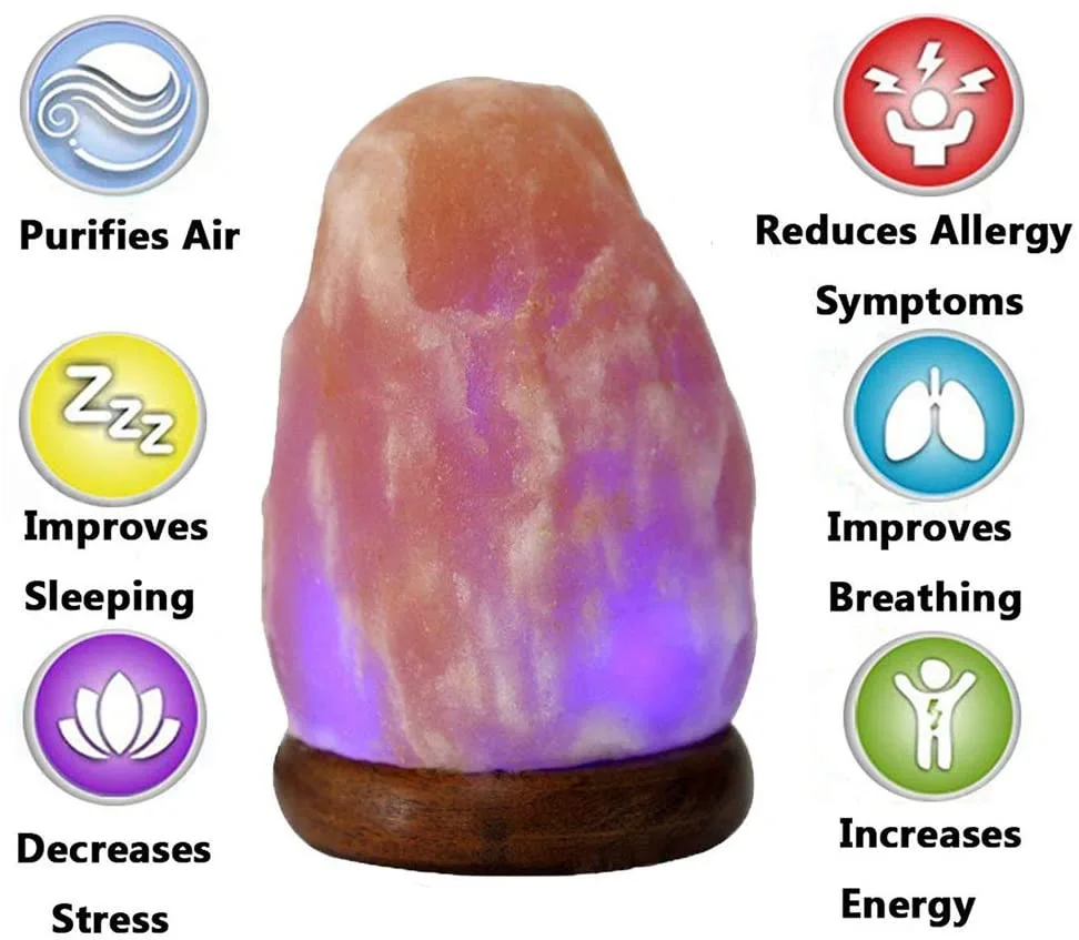 Himalayan Salt Lamp 7 Color USB Night Light Wooden Base Table Lamp for Bedroom - Image 3