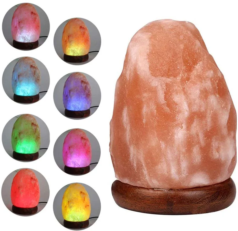 Himalayan Salt Lamp 7 Color USB Night Light Wooden Base Table Lamp for Bedroom - Image 8