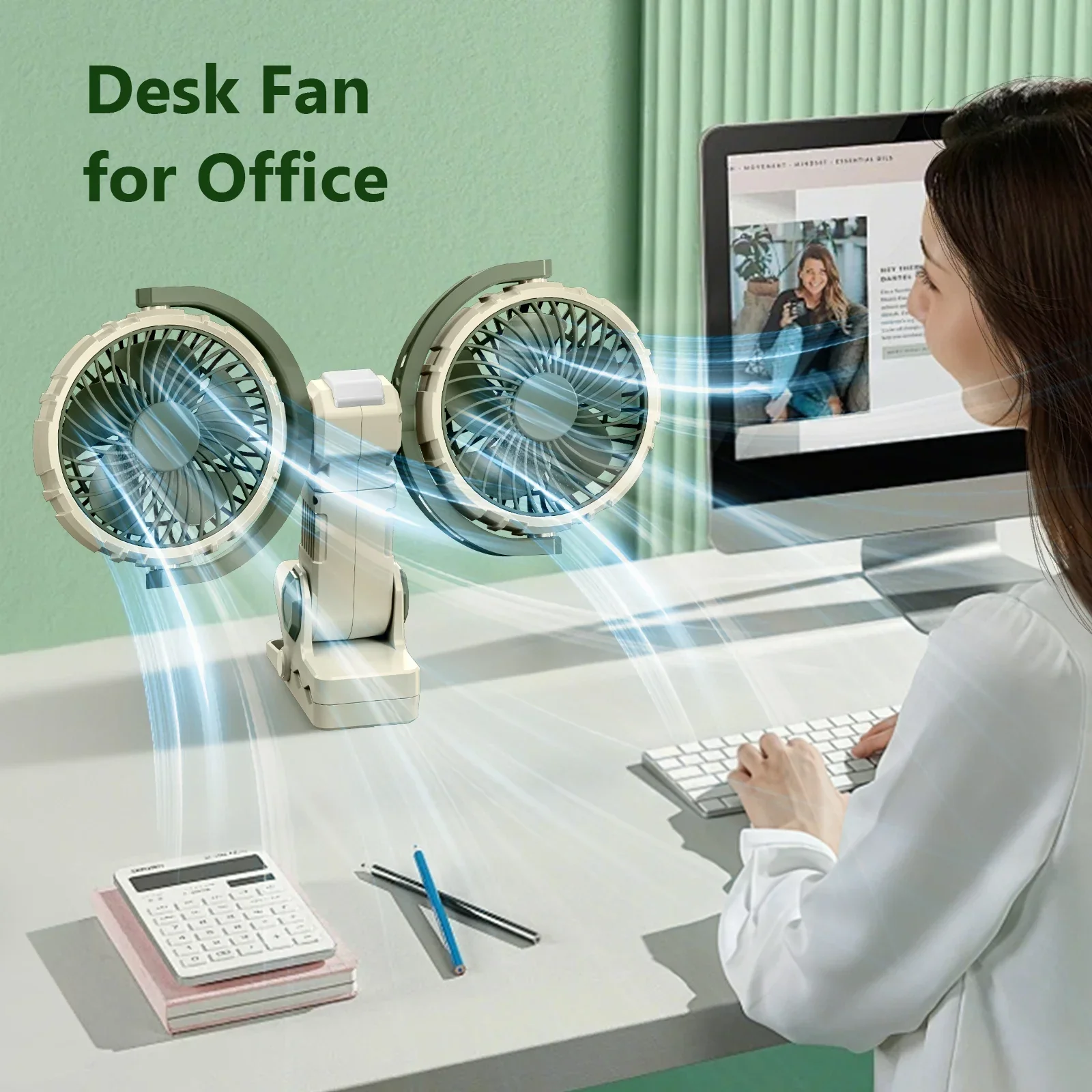 Hipacool Dual Head Car Clip Fan 4000mAh 3-Speed USB - Image 6