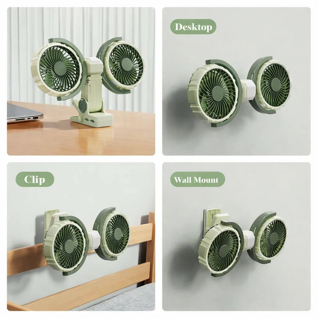 Hipacool Dual Head Car Clip Fan 4000mAh 3-Speed USB - Image 7