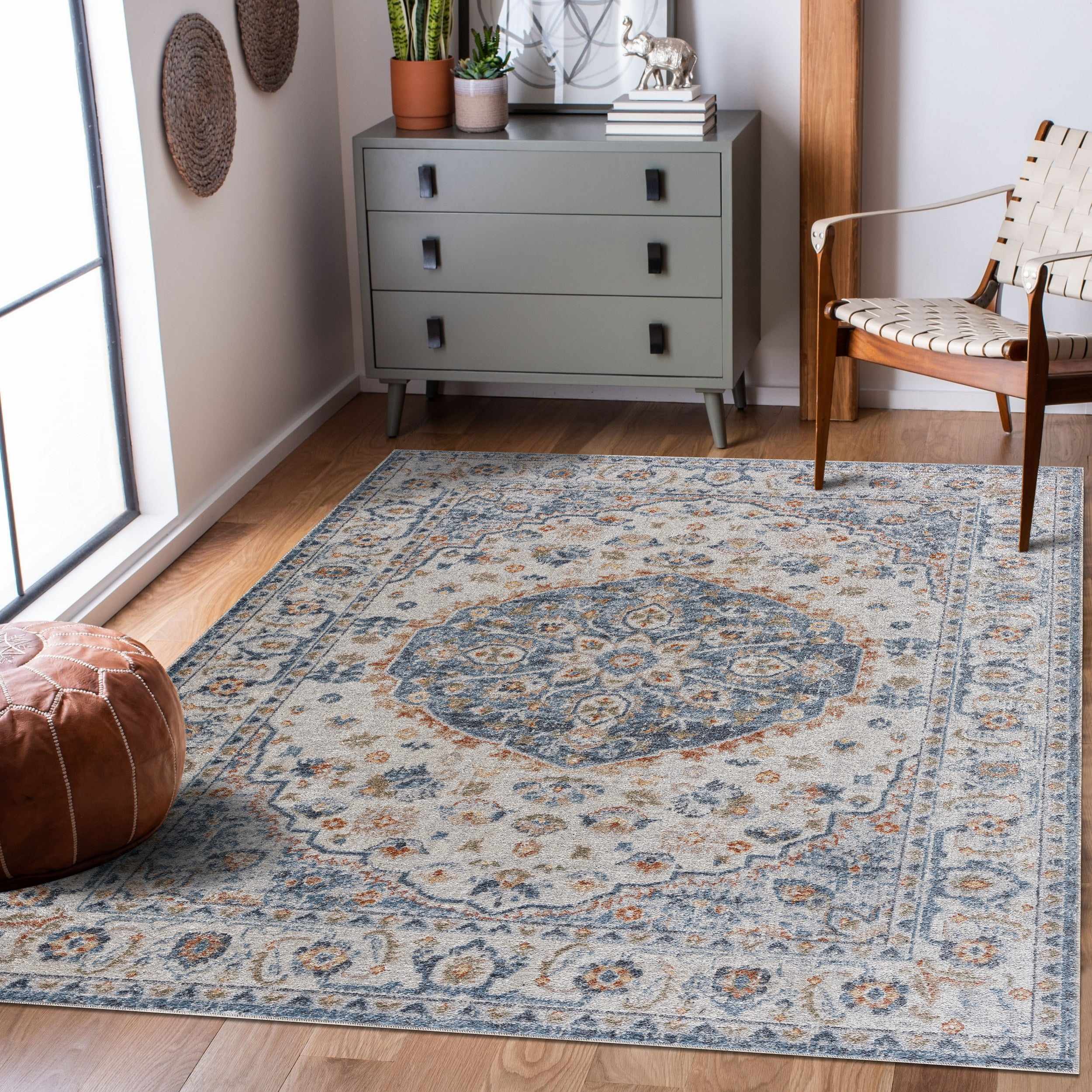 Hiti Cream&Blue Washable Rug - Clearance - Image 2