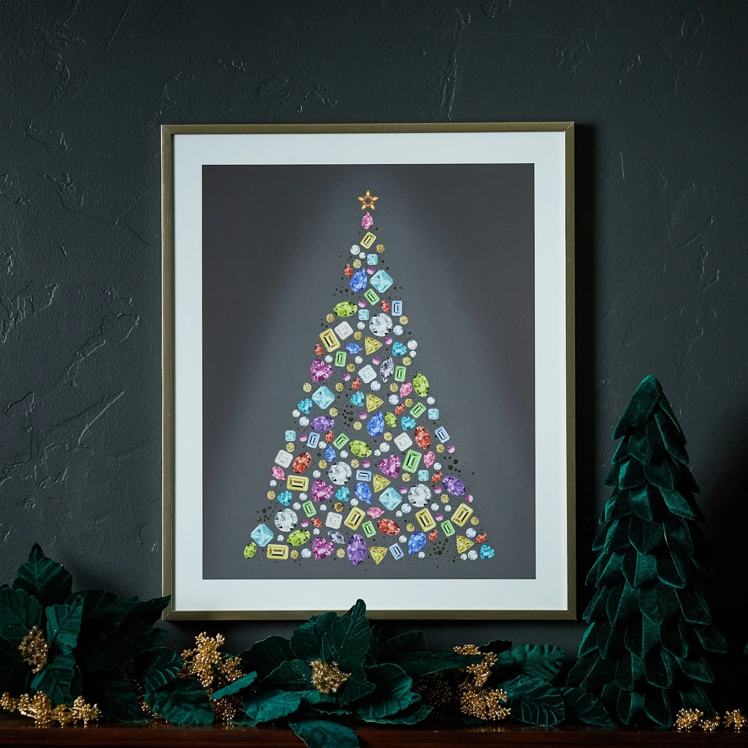 Holiday Jewel Tree Print Under Glass 23.5"H - Image 2