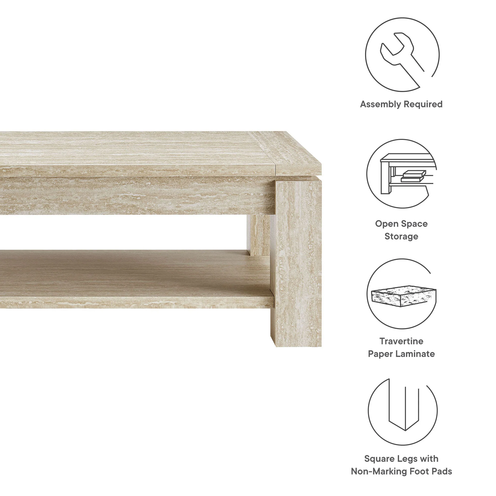 Hollis Travertine Coffee Table by Modway - Image 3