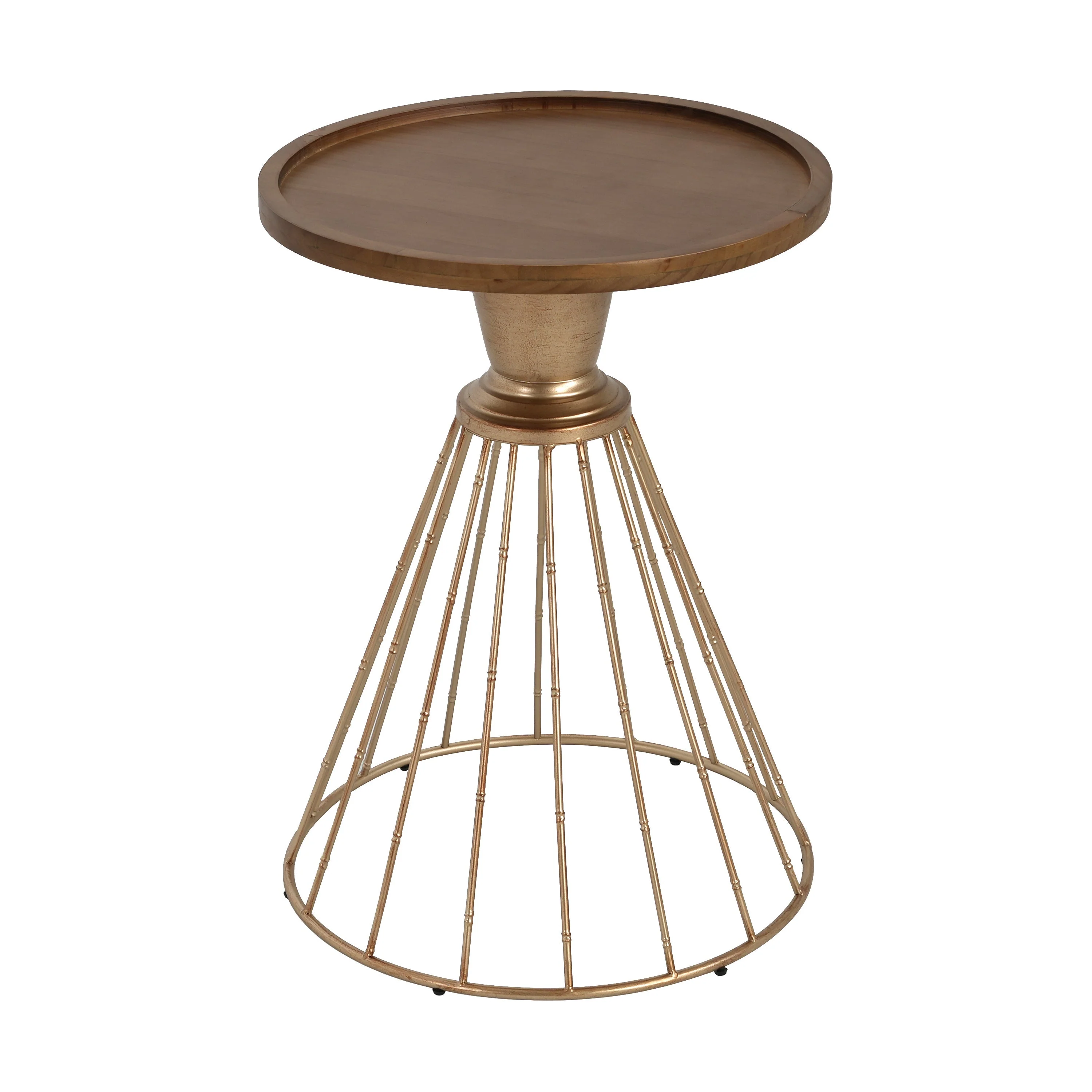 Hollow Edge Retro Art Pine Side Table with Antique Gold and Natural Color