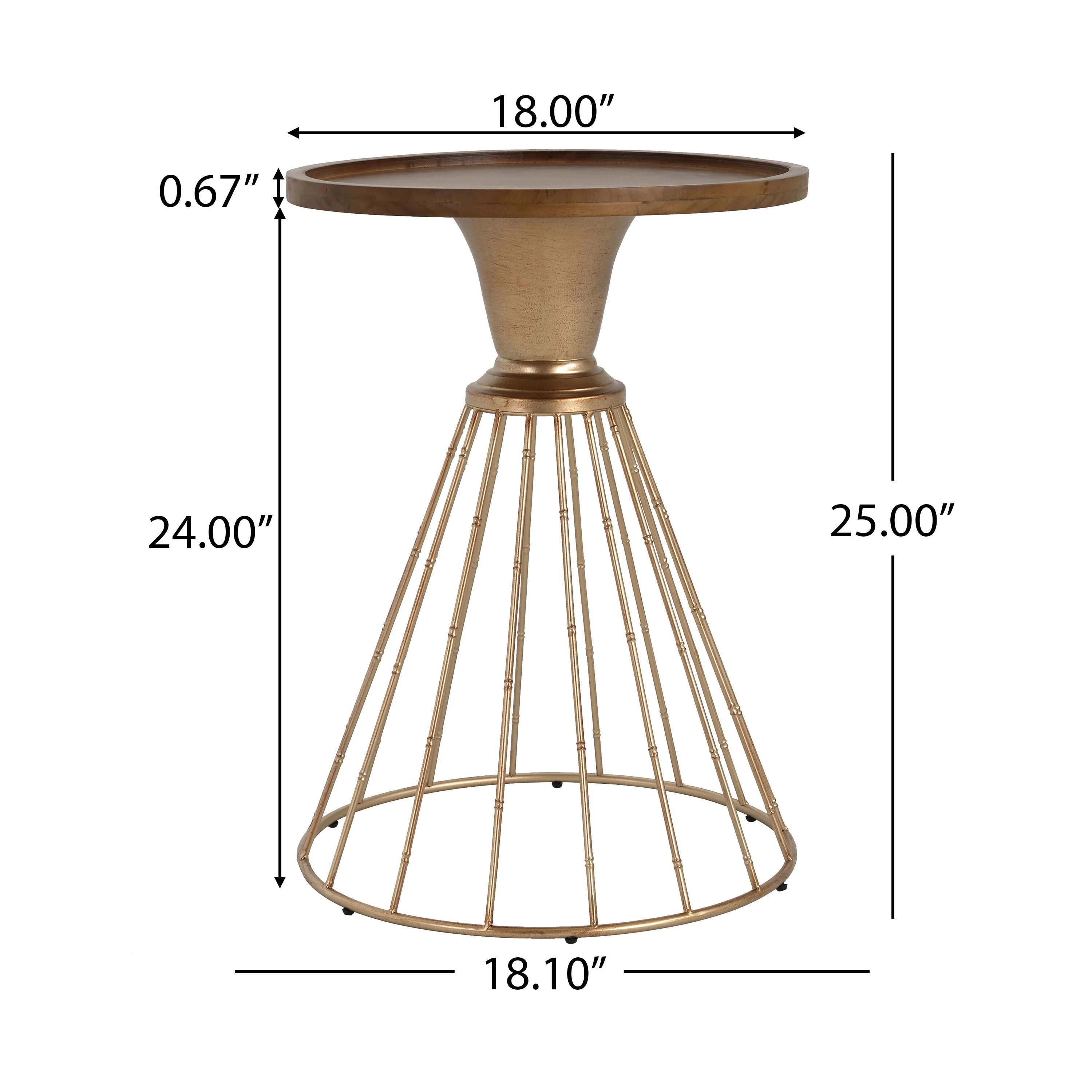 Hollow Edge Retro Art Pine Side Table with Antique Gold and Natural Color - Image 3