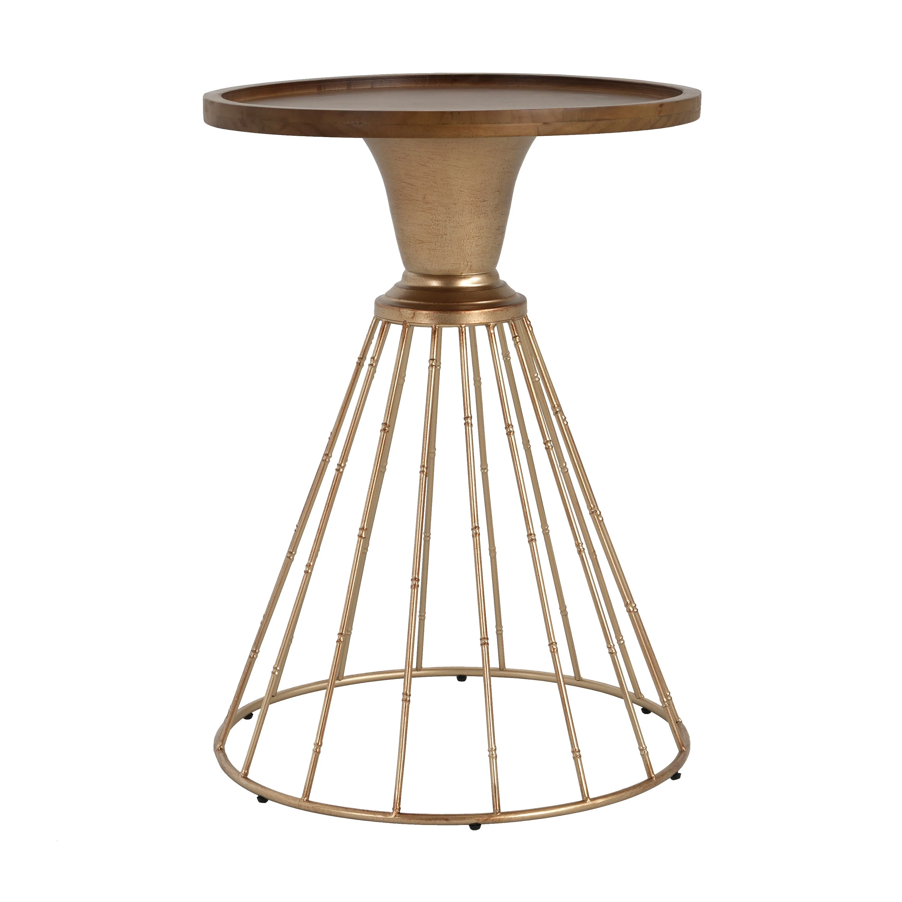 Hollow Edge Retro Art Pine Side Table with Antique Gold and Natural Color - Image 6