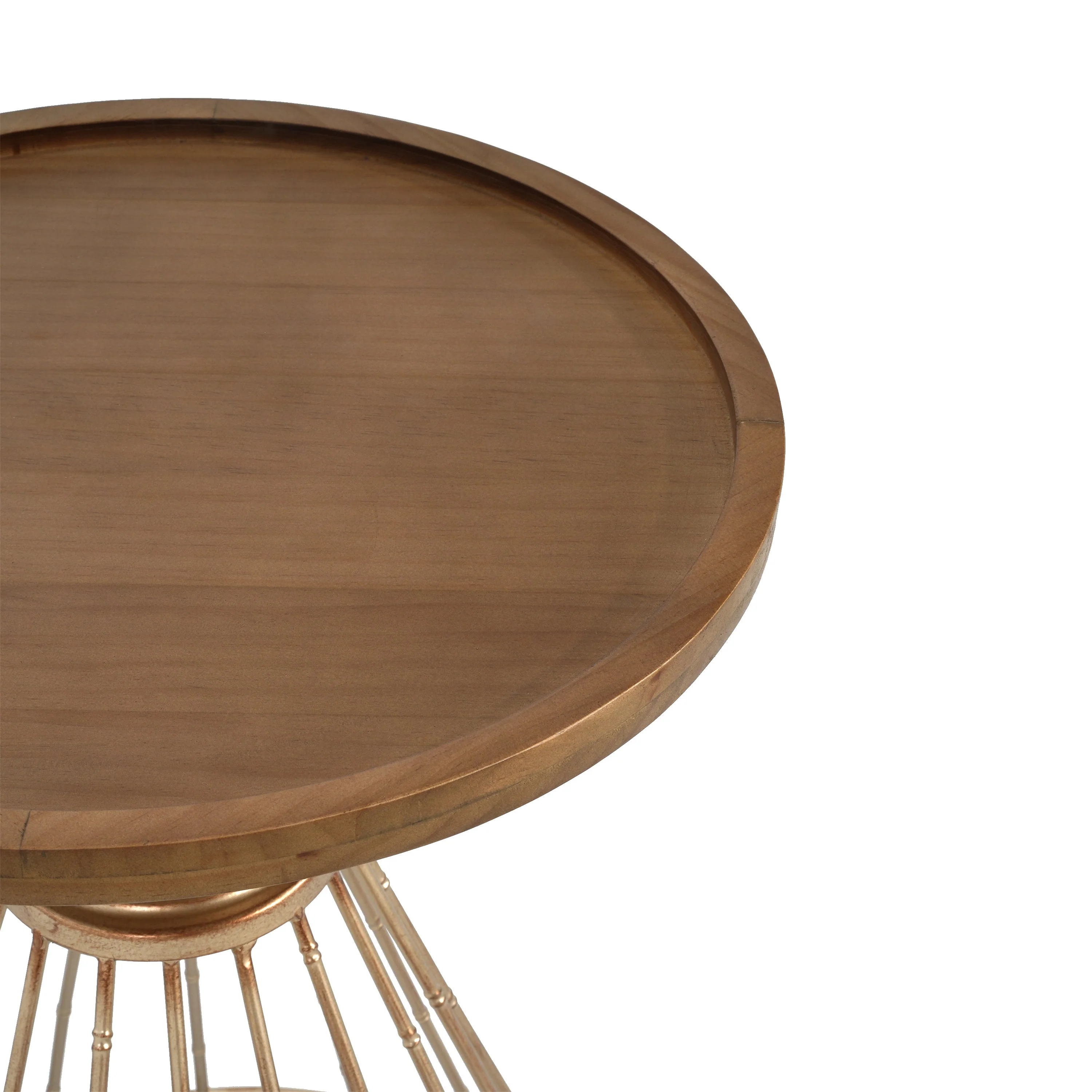 Hollow Edge Retro Art Pine Side Table with Antique Gold and Natural Color - Image 9
