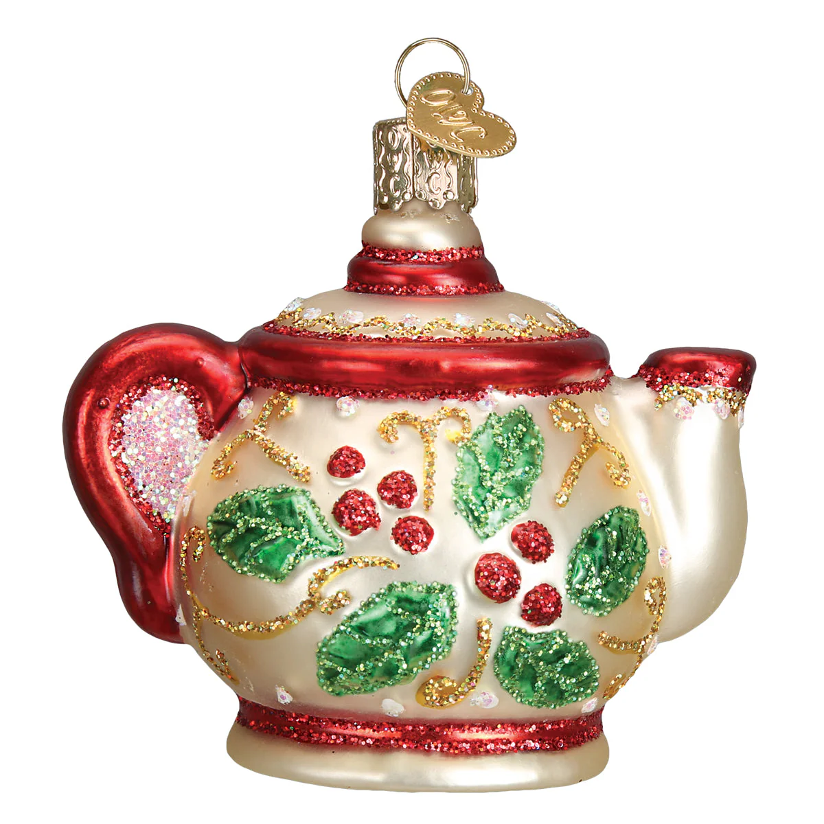 Holly Teapot Ornament - Image 4