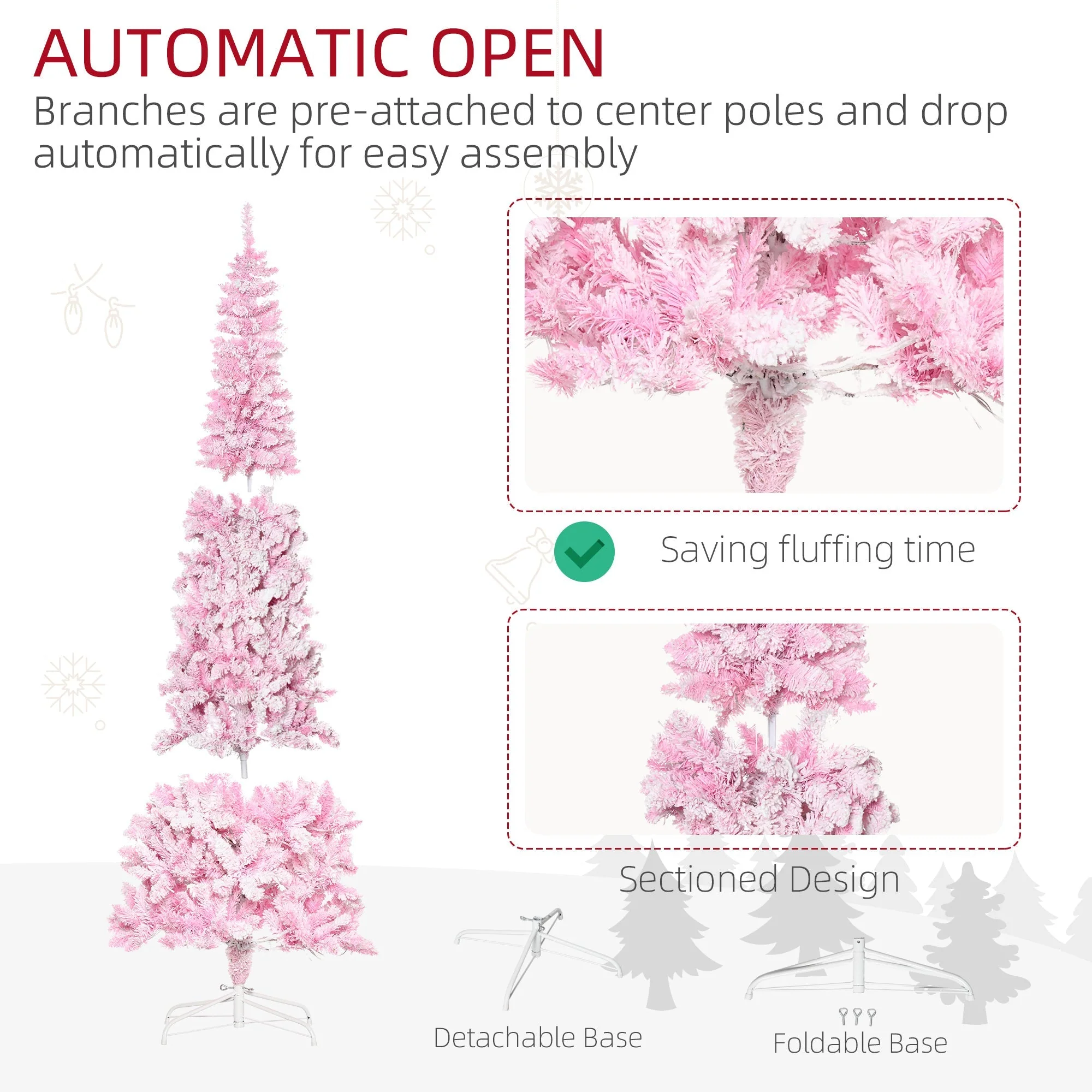 HOMCOM 7.5ft Prelit Snow Flocked Artificial Christmas Tree - Image 5