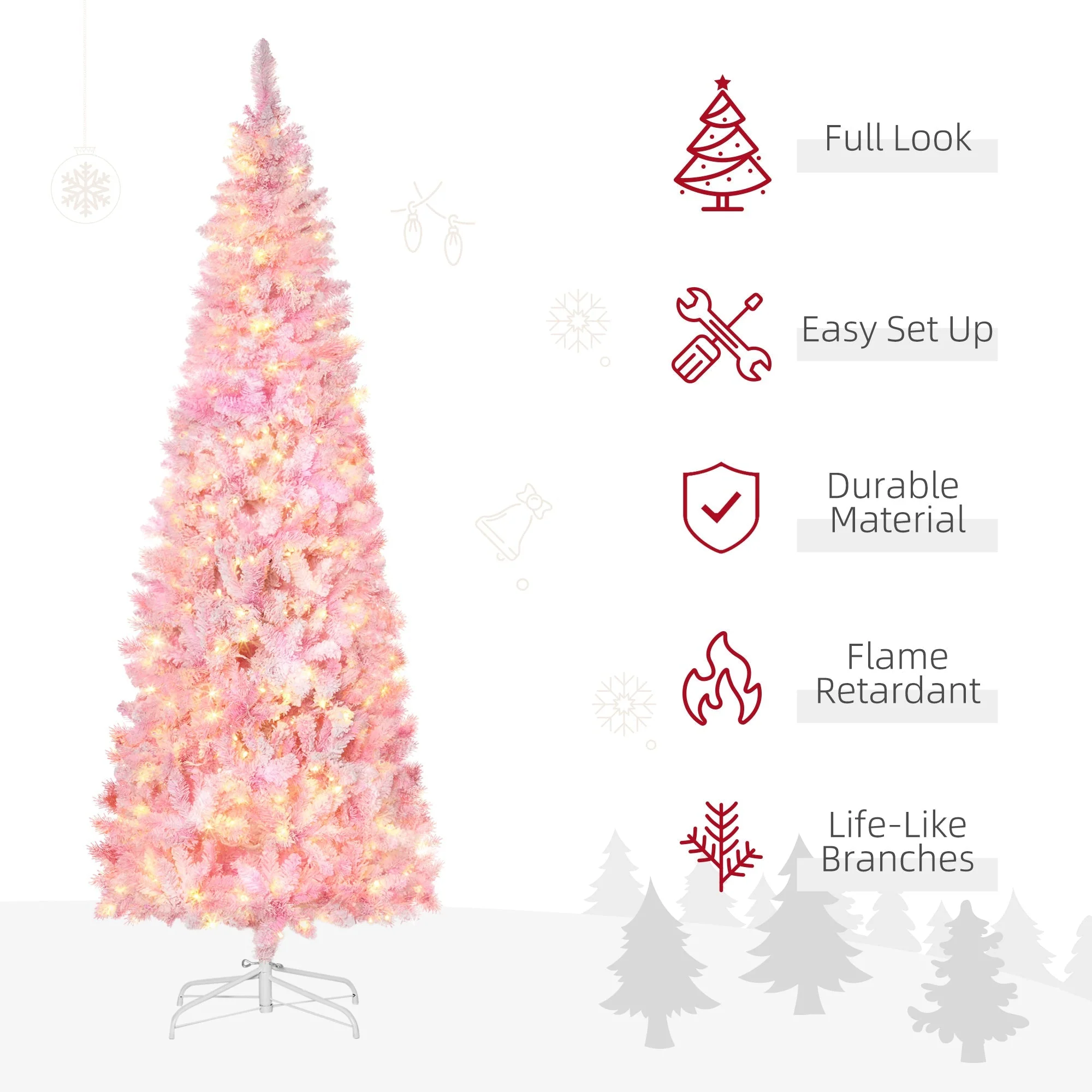 HOMCOM 7.5ft Prelit Snow Flocked Artificial Christmas Tree - Image 6