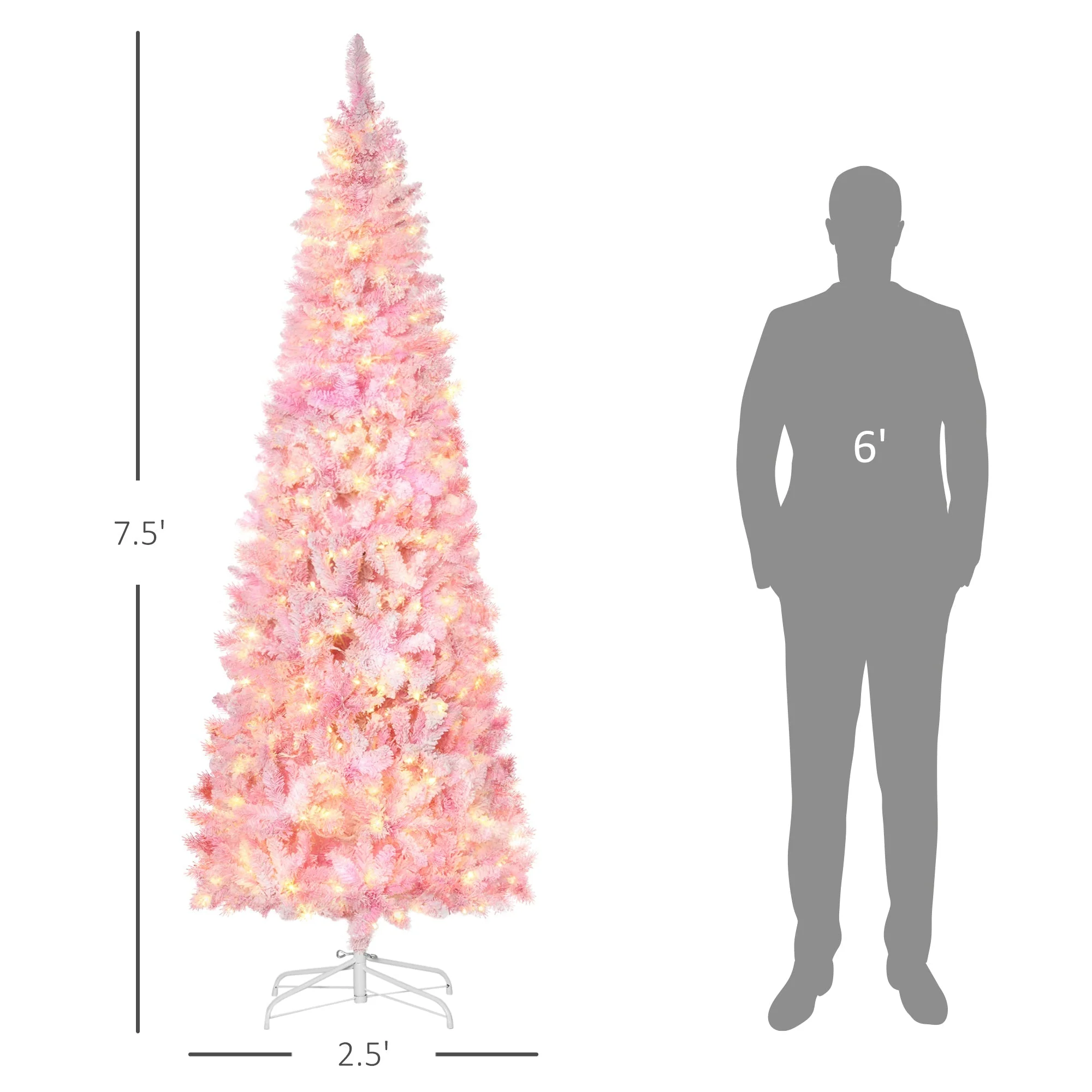 HOMCOM 7.5ft Prelit Snow Flocked Artificial Christmas Tree - Image 7