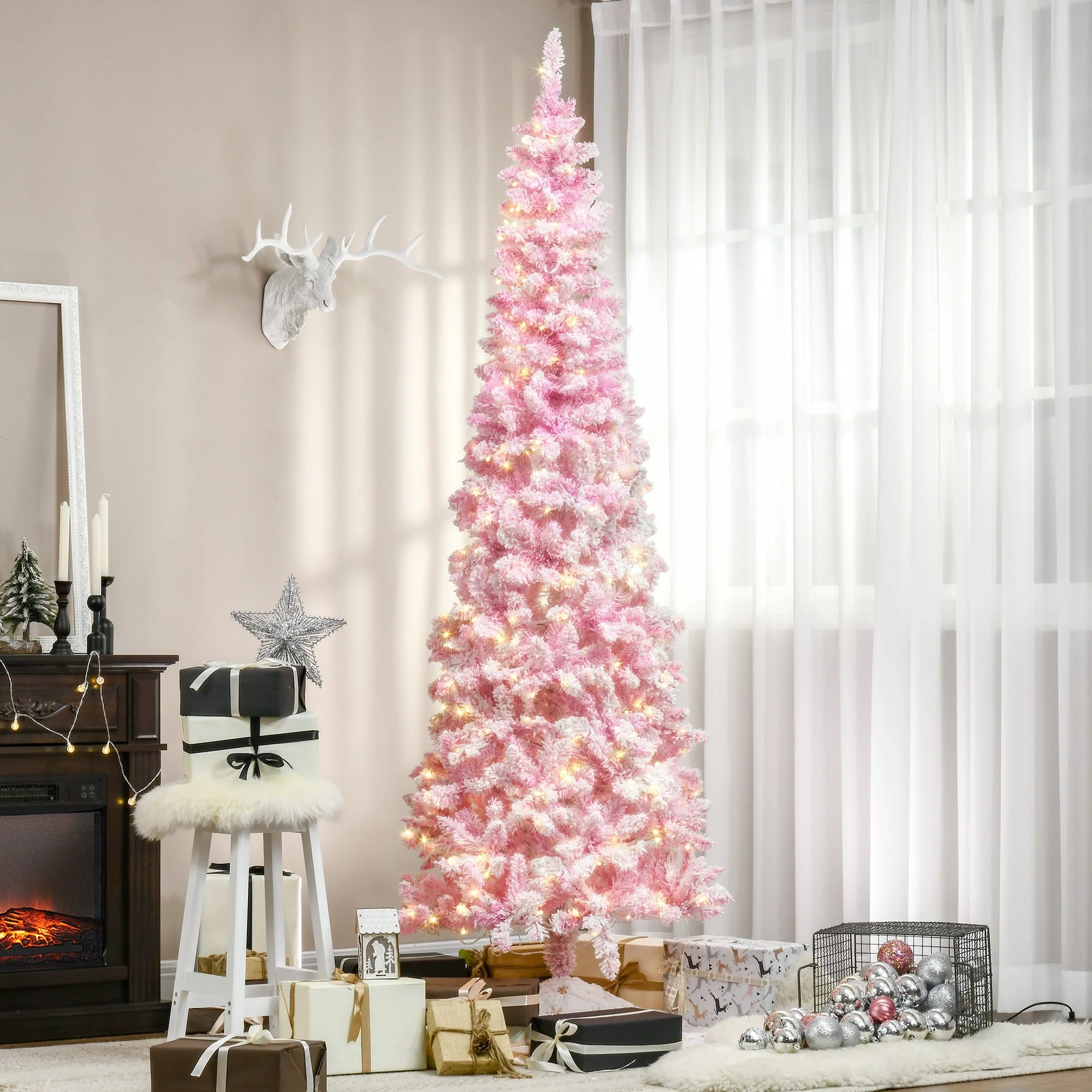 HOMCOM 7.5ft Prelit Snow Flocked Artificial Christmas Tree - Image 8