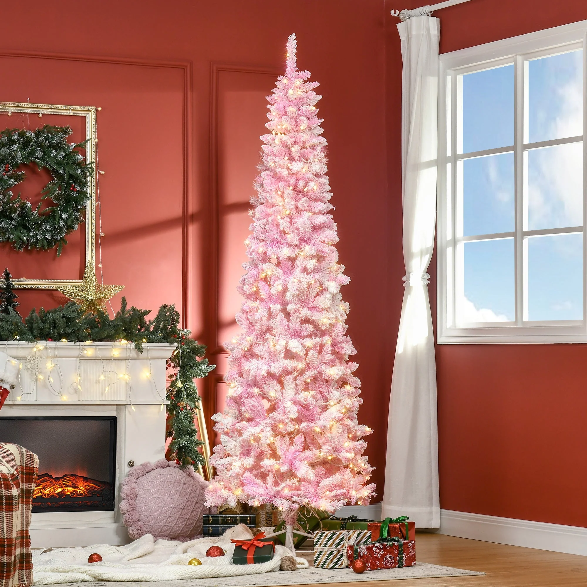 HOMCOM 7.5ft Prelit Snow Flocked Artificial Christmas Tree - Image 9