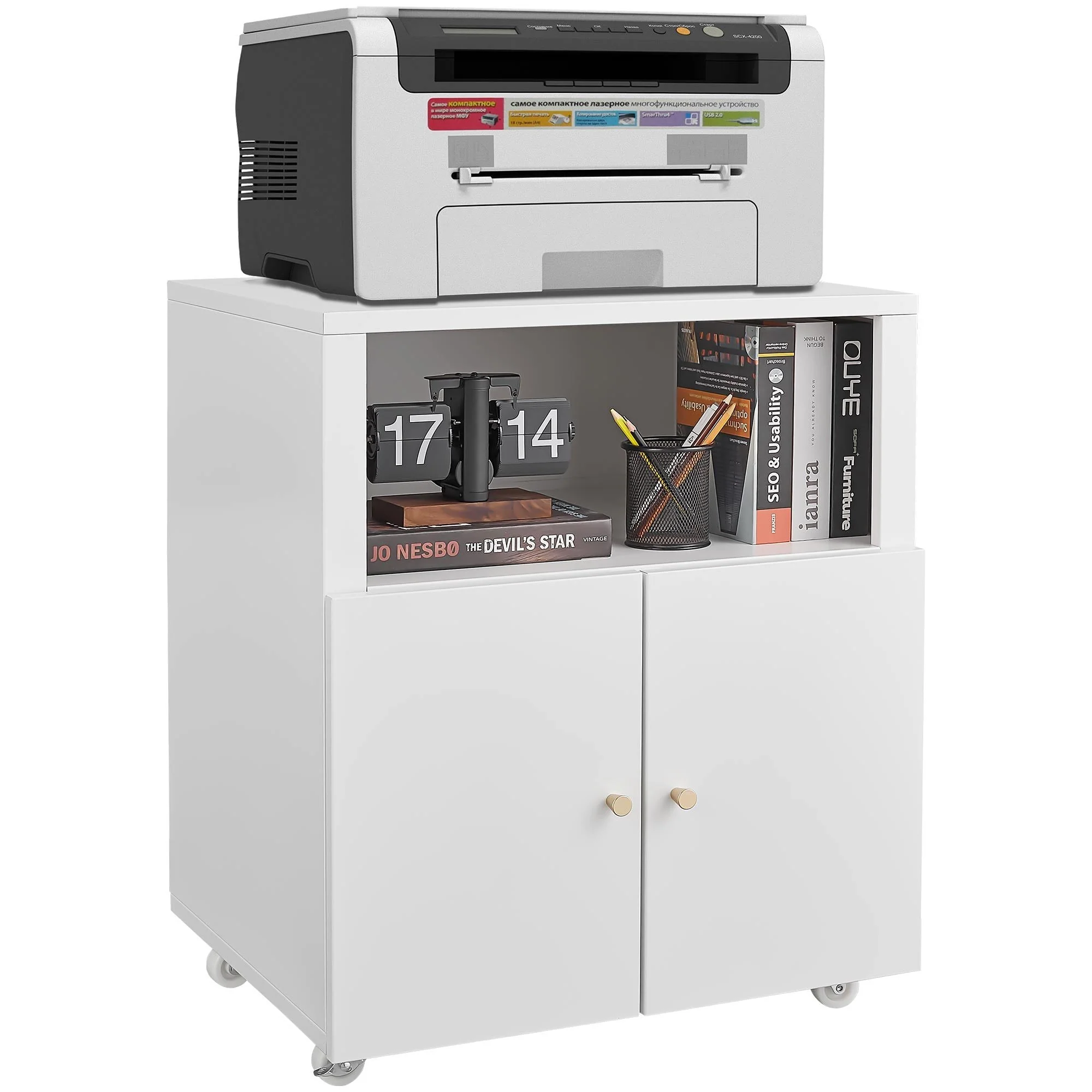 Home Office Printer Stand With Wheels And File Cabinet - Image 2