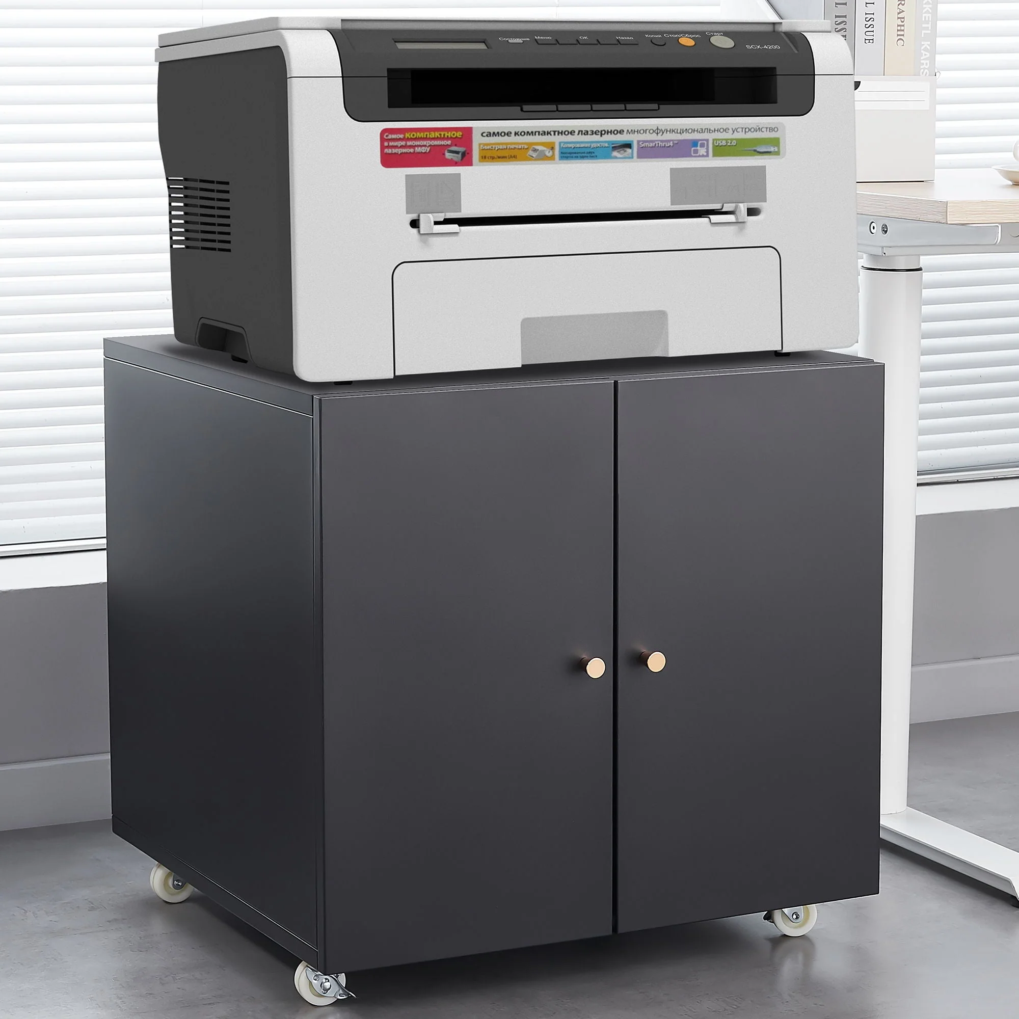 Home Office Printer Stand With Wheels And File Cabinet - Image 5