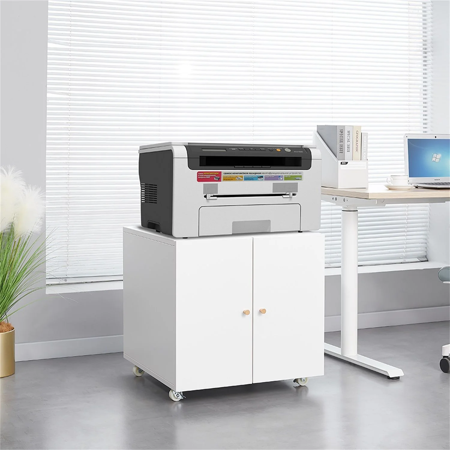 Home Office Printer Stand With Wheels And File Cabinet - Image 8