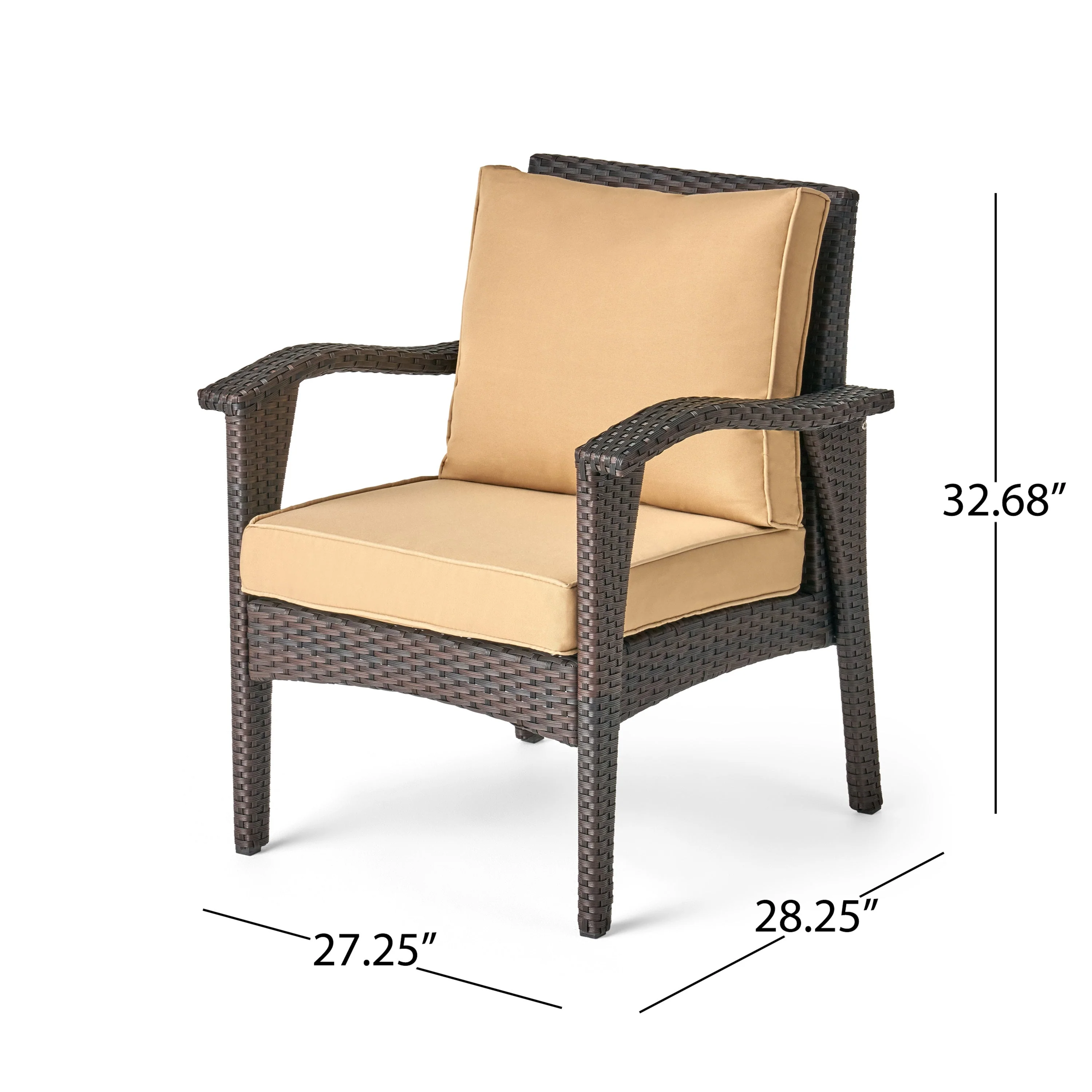 HONOLULU Brown Club Chair Set of 2 with Weather-Resistant Wicker Finish and Cushions - Image 3