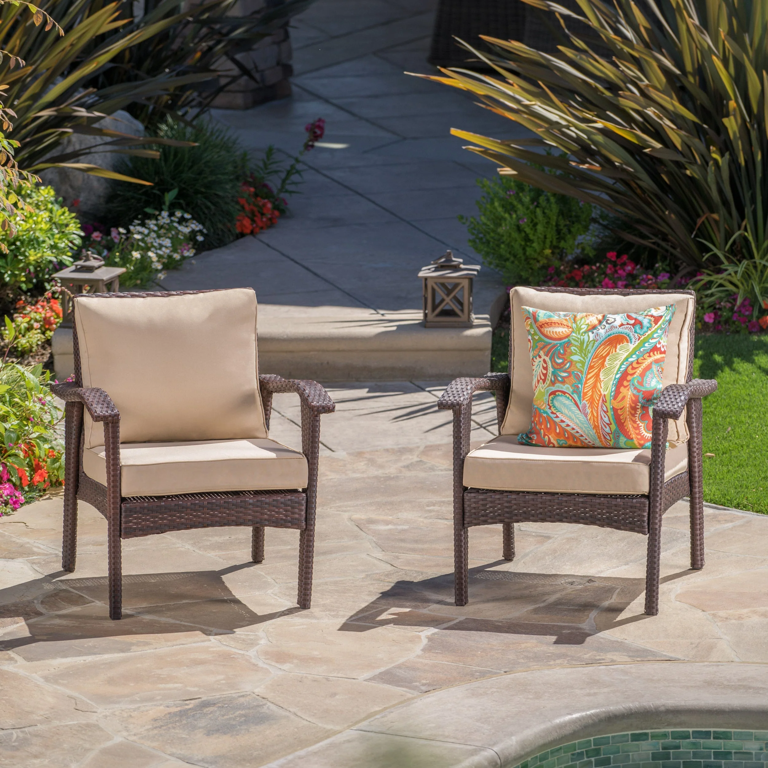 HONOLULU Brown Club Chair Set of 2 with Weather-Resistant Wicker Finish and Cushions - Image 5