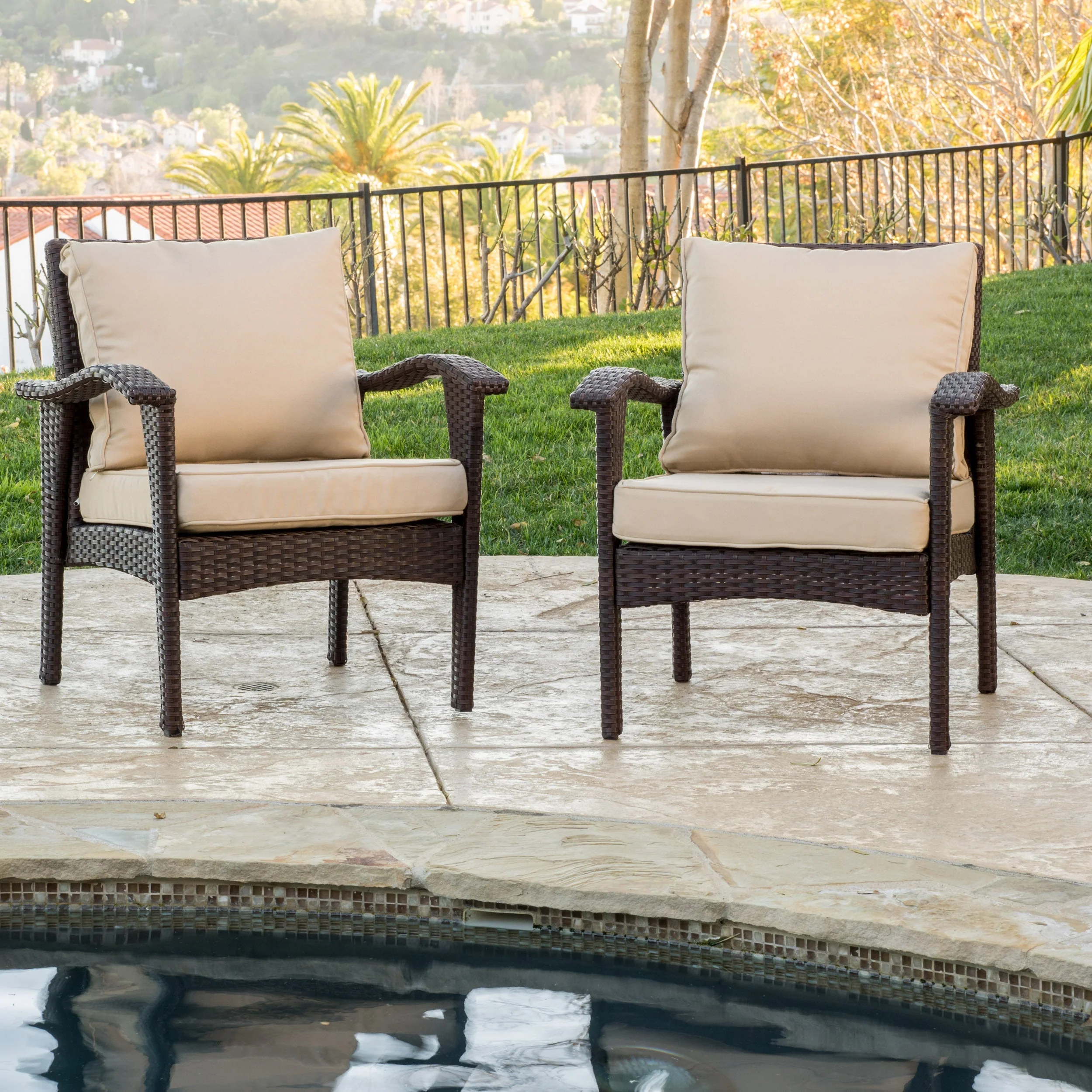 HONOLULU Brown Club Chair Set of 2 with Weather-Resistant Wicker Finish and Cushions - Image 6