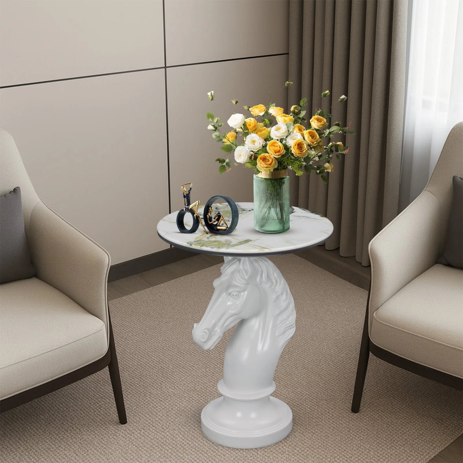 Horse Head Accent Table Animal Statue End Tables Livingroom, White - Image 10
