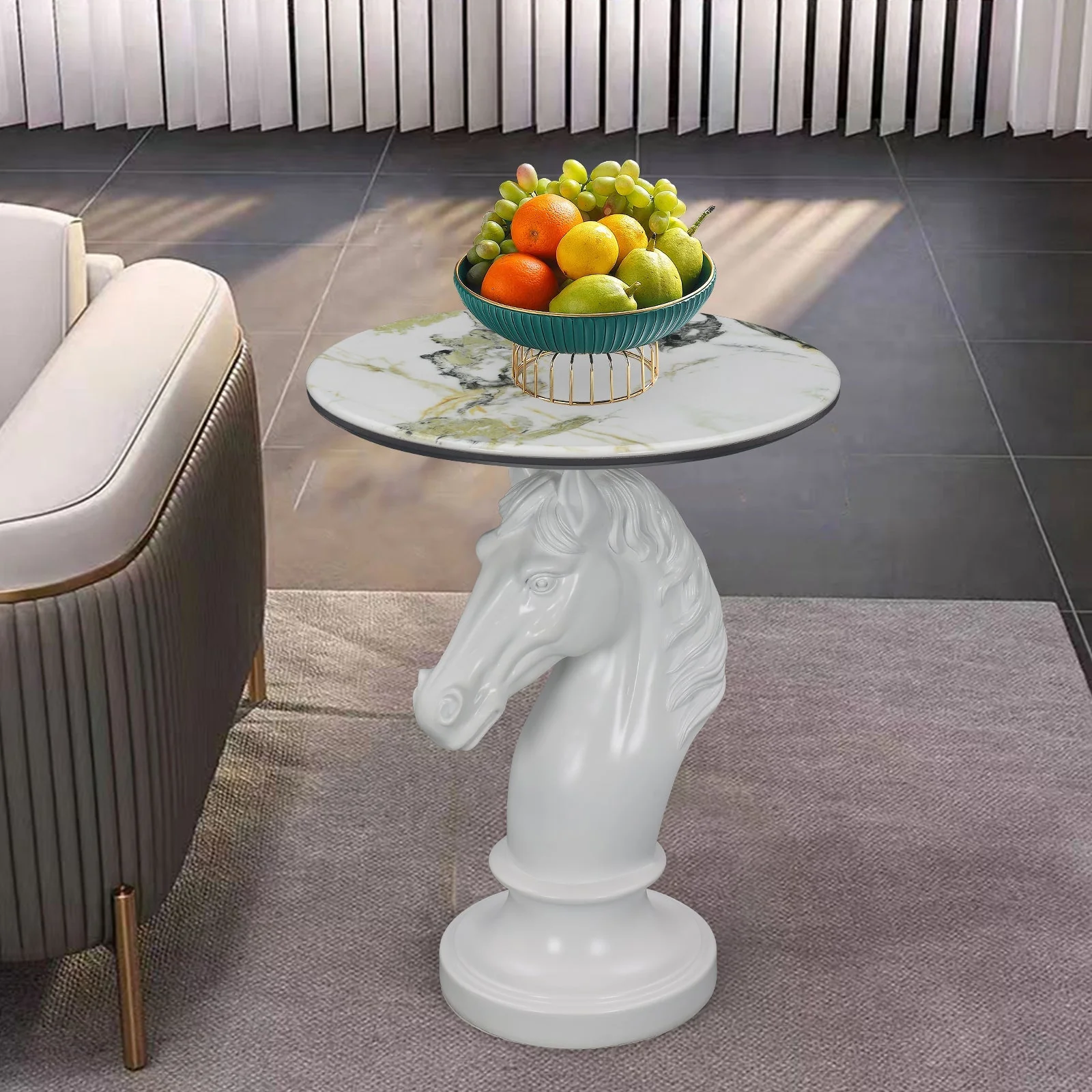 Horse Head Accent Table Animal Statue End Tables Livingroom, White - Image 11