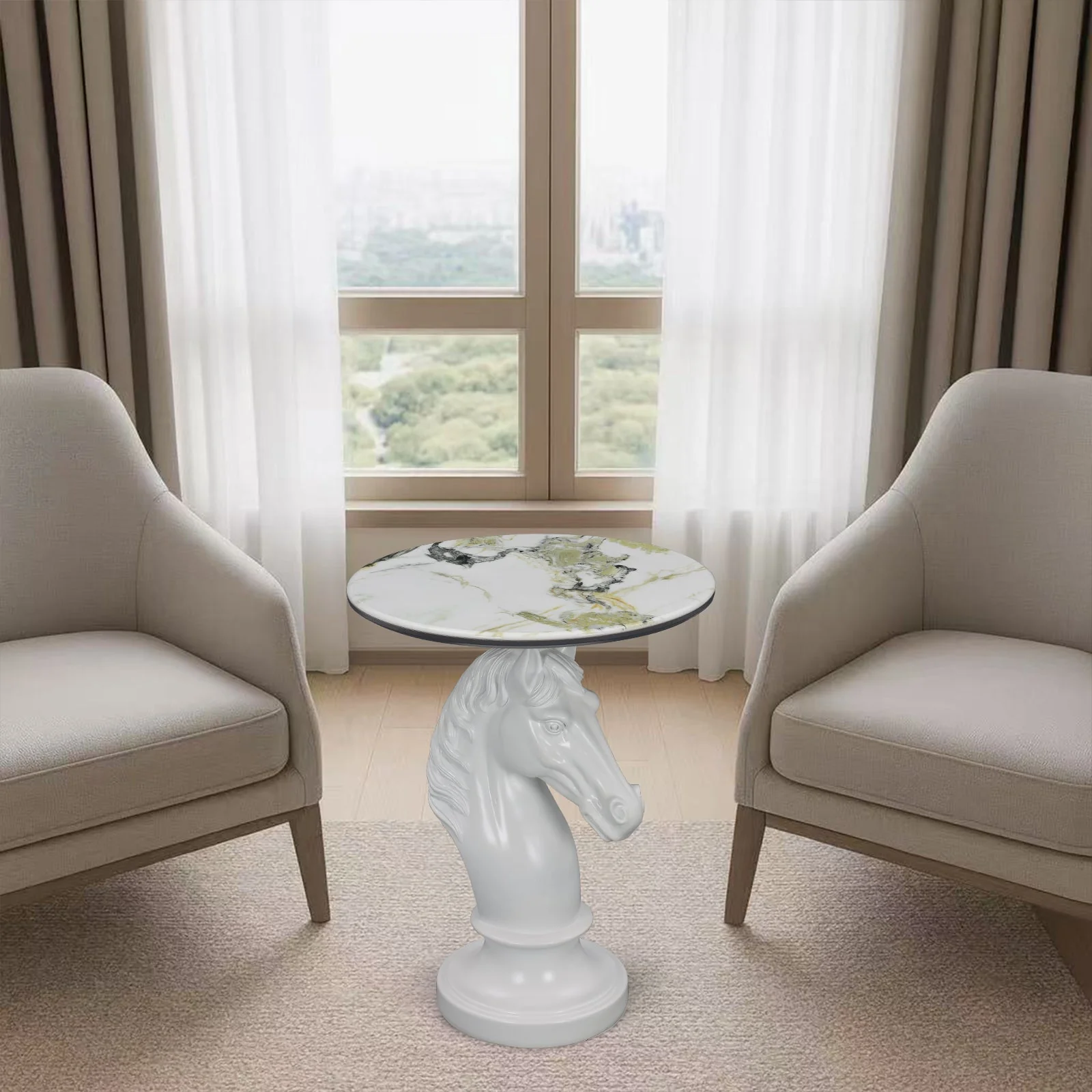 Horse Head Accent Table Animal Statue End Tables Livingroom, White - Image 12