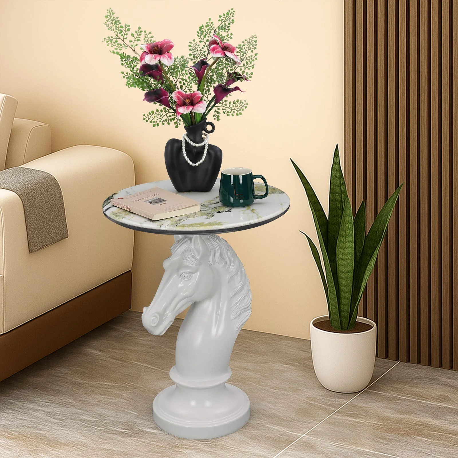 Horse Head Accent Table Animal Statue End Tables Livingroom, White - Image 13