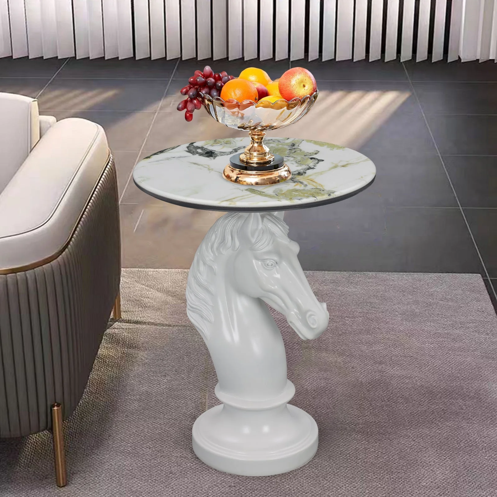 Horse Head Accent Table Animal Statue End Tables Livingroom, White - Image 14