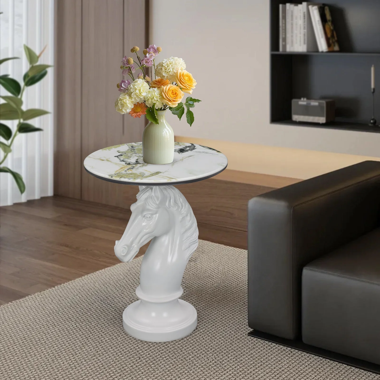 Horse Head Accent Table Animal Statue End Tables Livingroom, White - Image 16