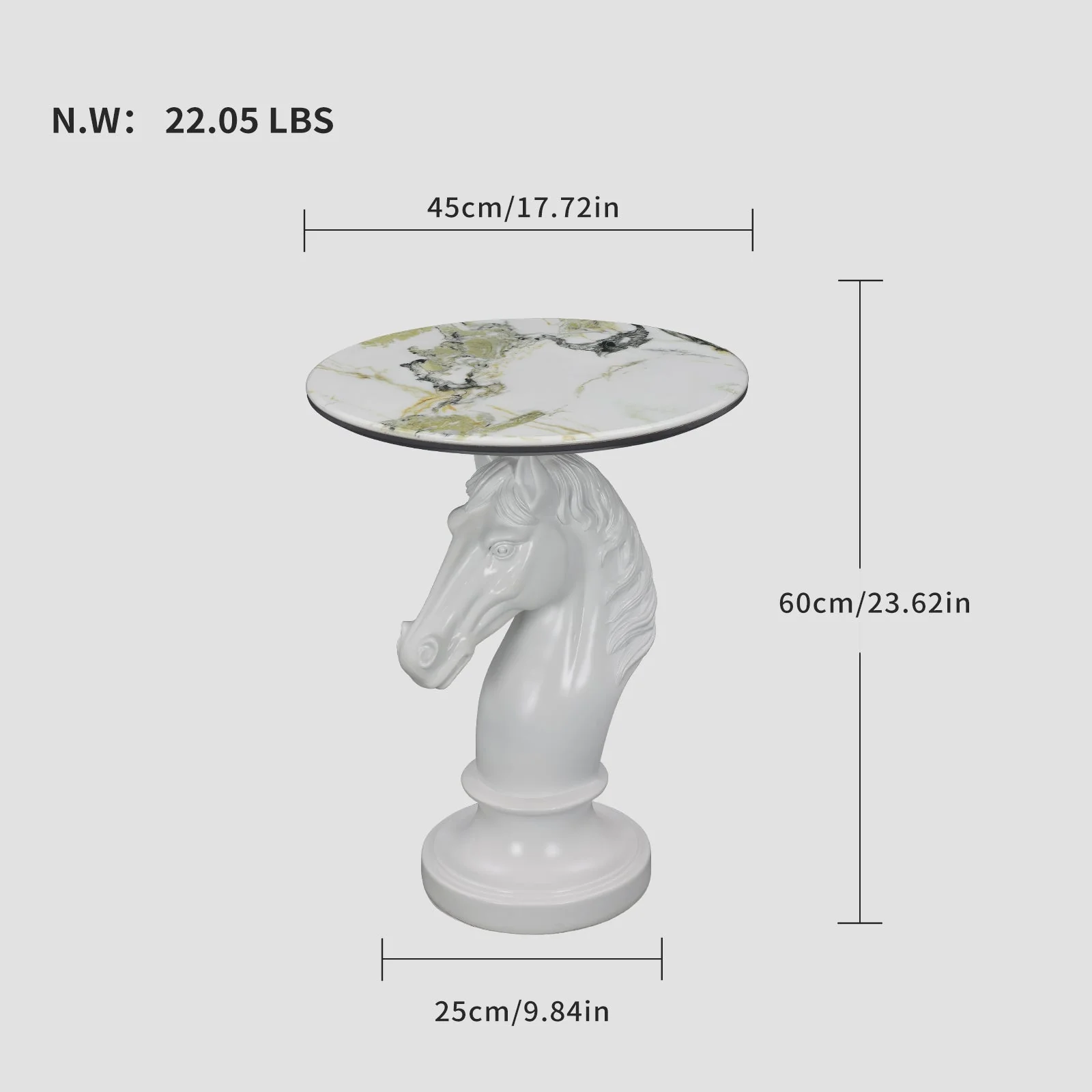 Horse Head Accent Table Animal Statue End Tables Livingroom, White - Image 3