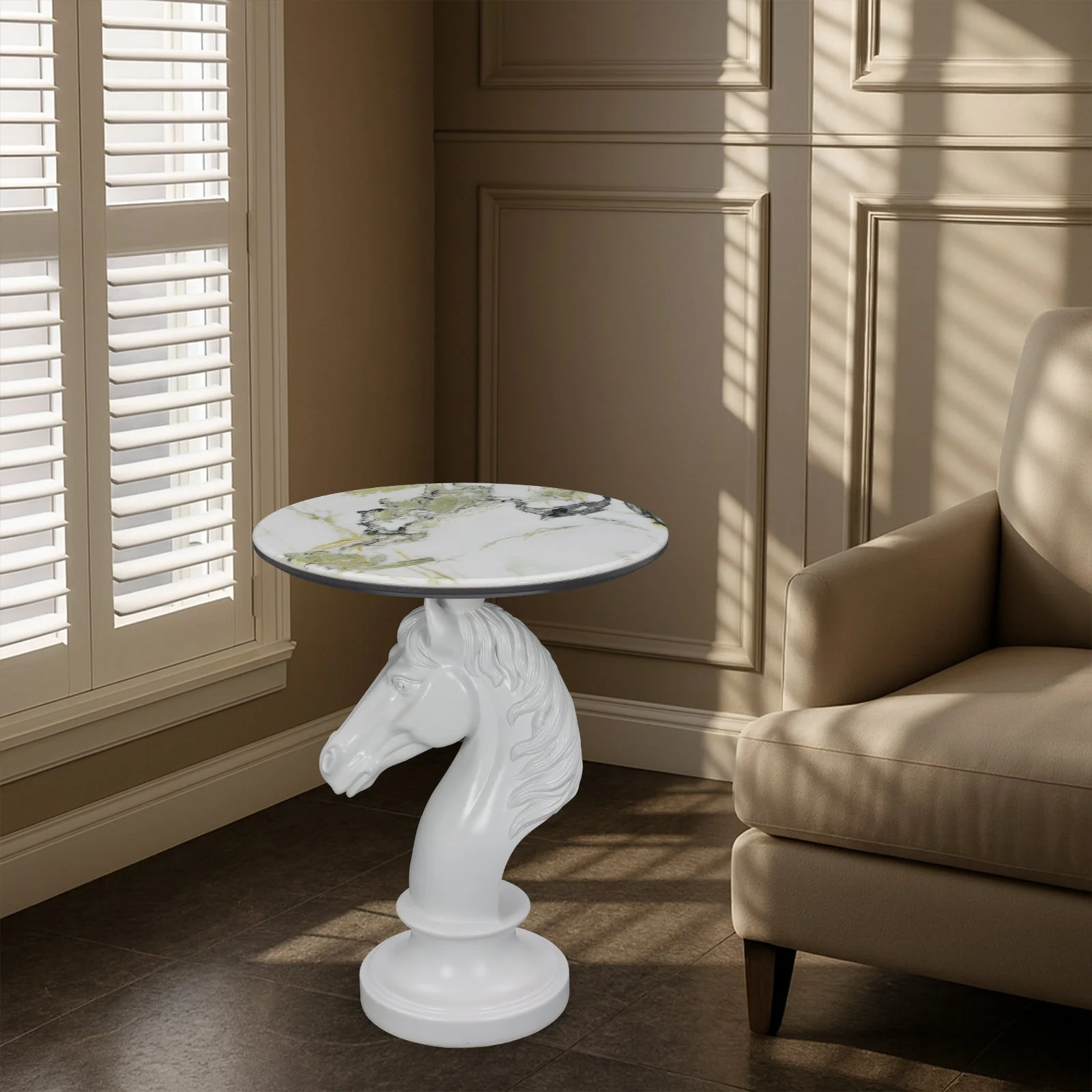Horse Head Accent Table Animal Statue End Tables Livingroom, White - Image 4