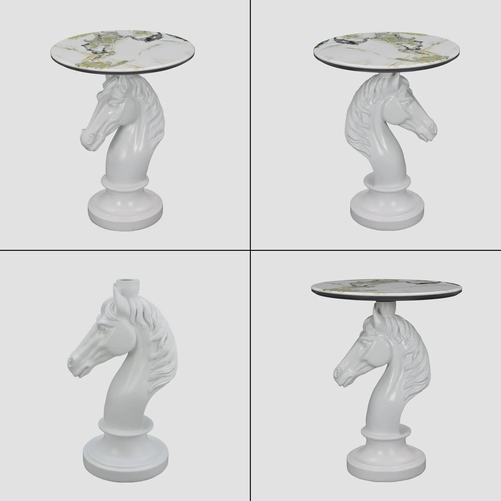 Horse Head Accent Table Animal Statue End Tables Livingroom, White - Image 5