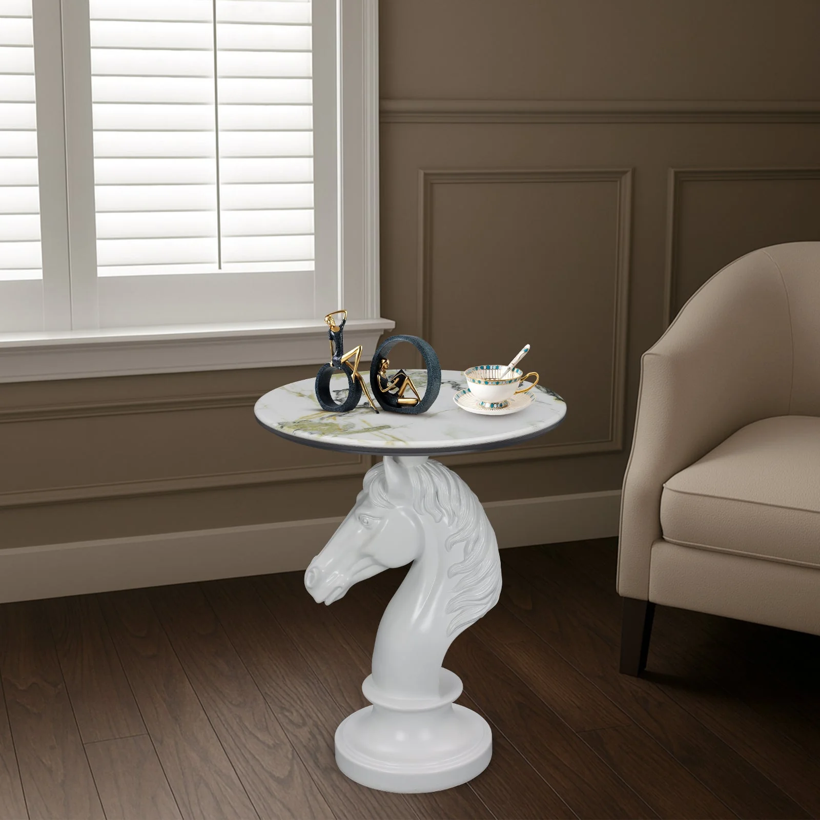 Horse Head Accent Table Animal Statue End Tables Livingroom, White - Image 8