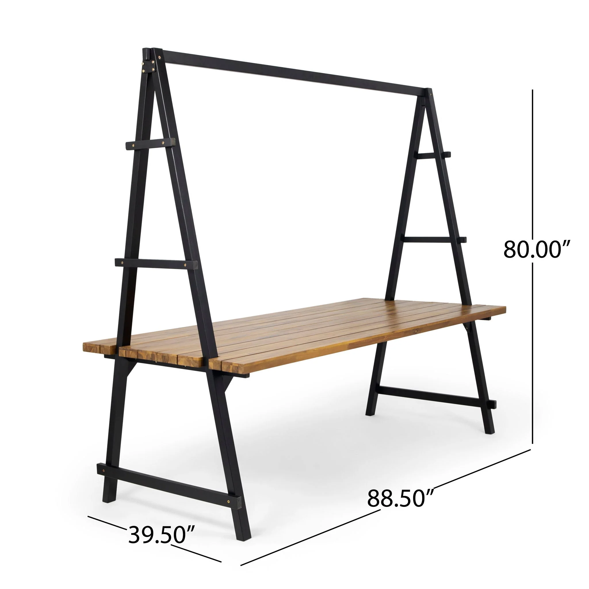 Huckleberry Acacia Wood Outdoor Dining Table With Plant Hanger - Teak - Image 3