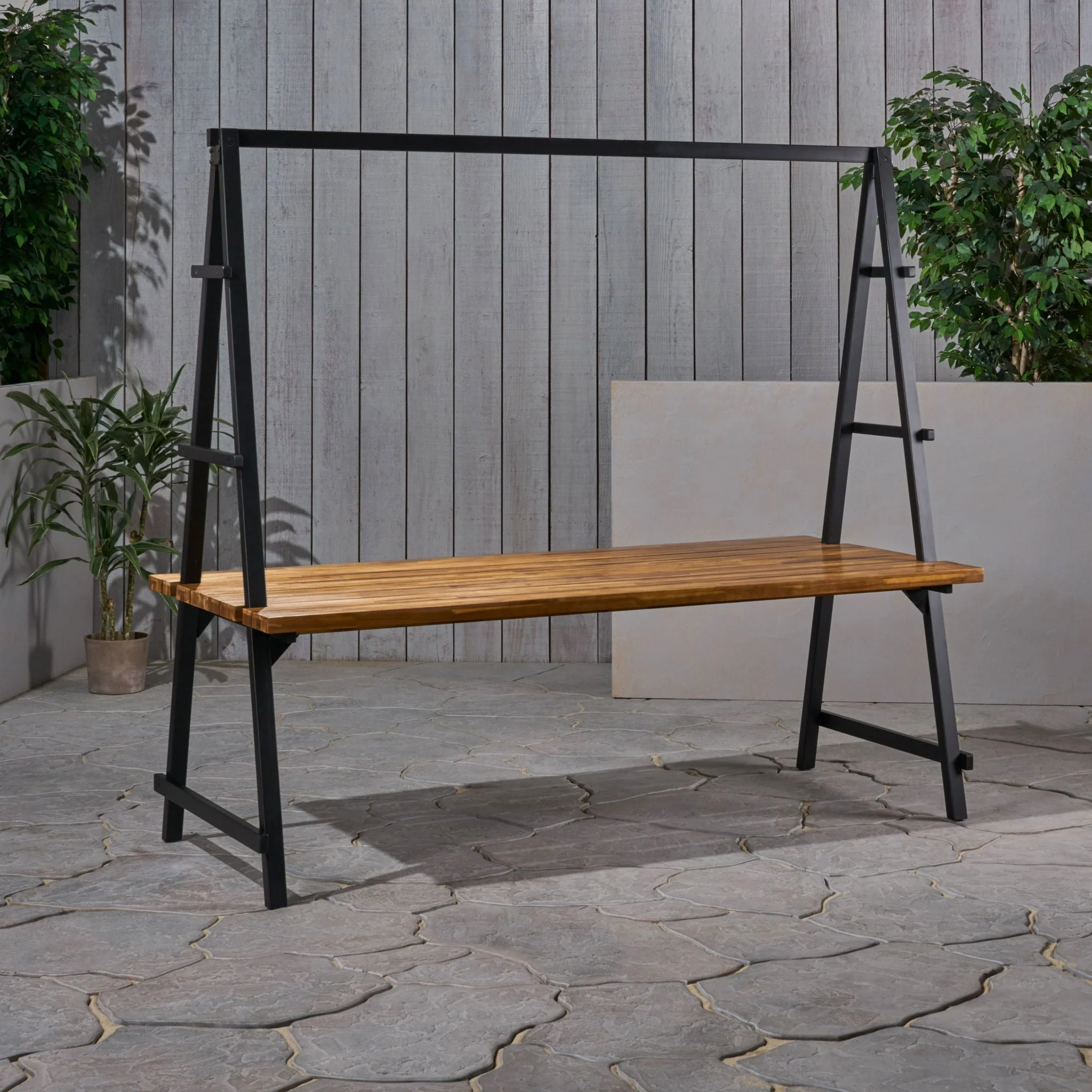 Huckleberry Acacia Wood Outdoor Dining Table With Plant Hanger - Teak - Image 4