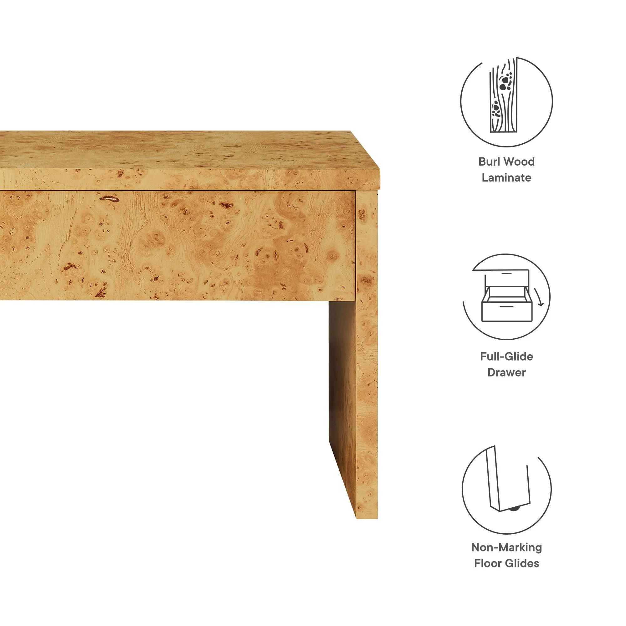 Hudson 1-Drawer Burl Wood Nightstand by Modway - Image 3