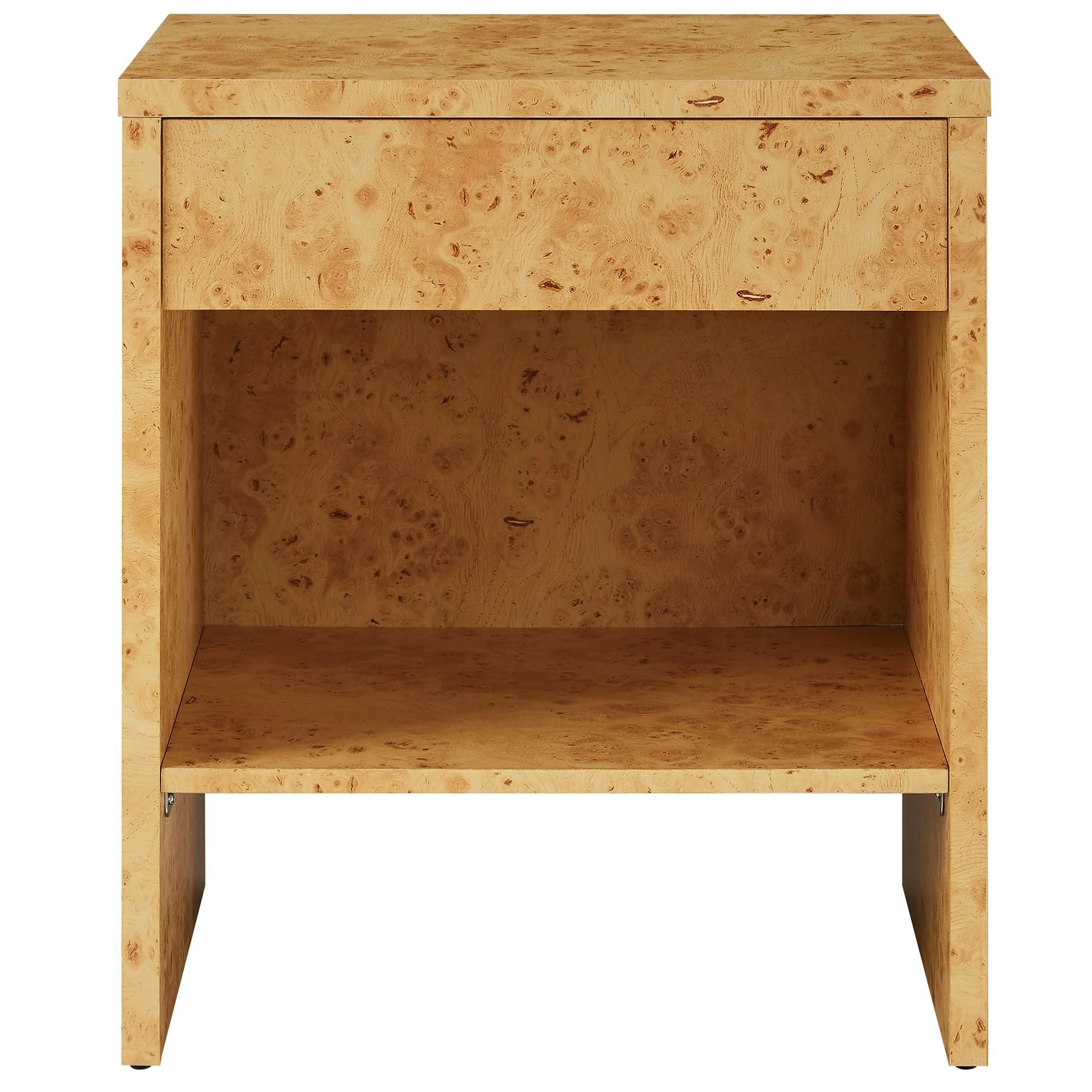 Hudson 1-Drawer Burl Wood Nightstand with Shelf - Image 6