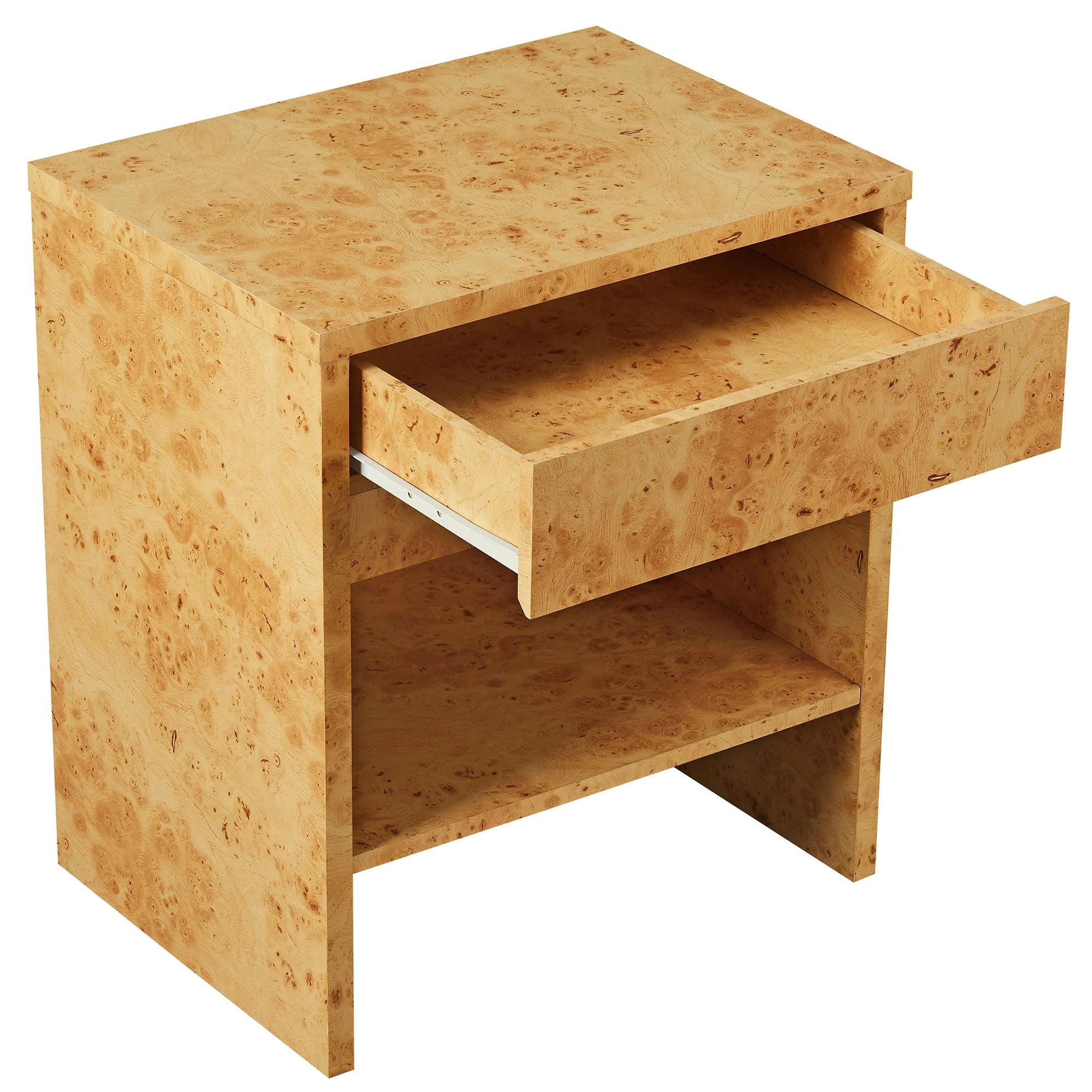 Hudson 1-Drawer Burl Wood Nightstand with Shelf - Image 7
