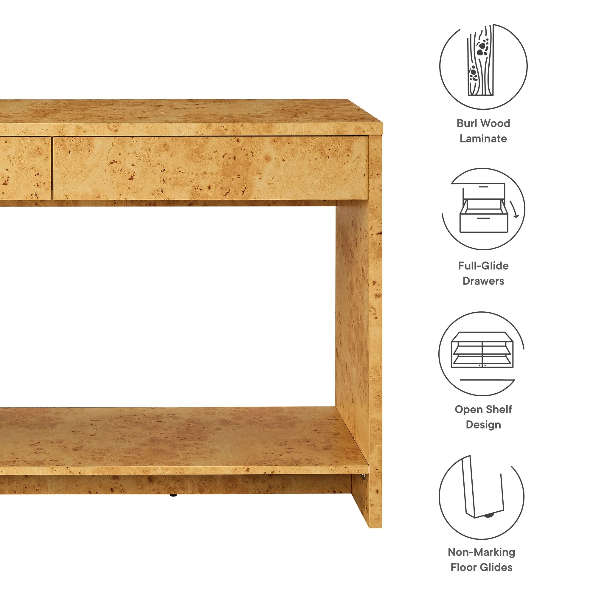 Hudson 2-Drawer Burl Wood Console Table by Modway - Image 3
