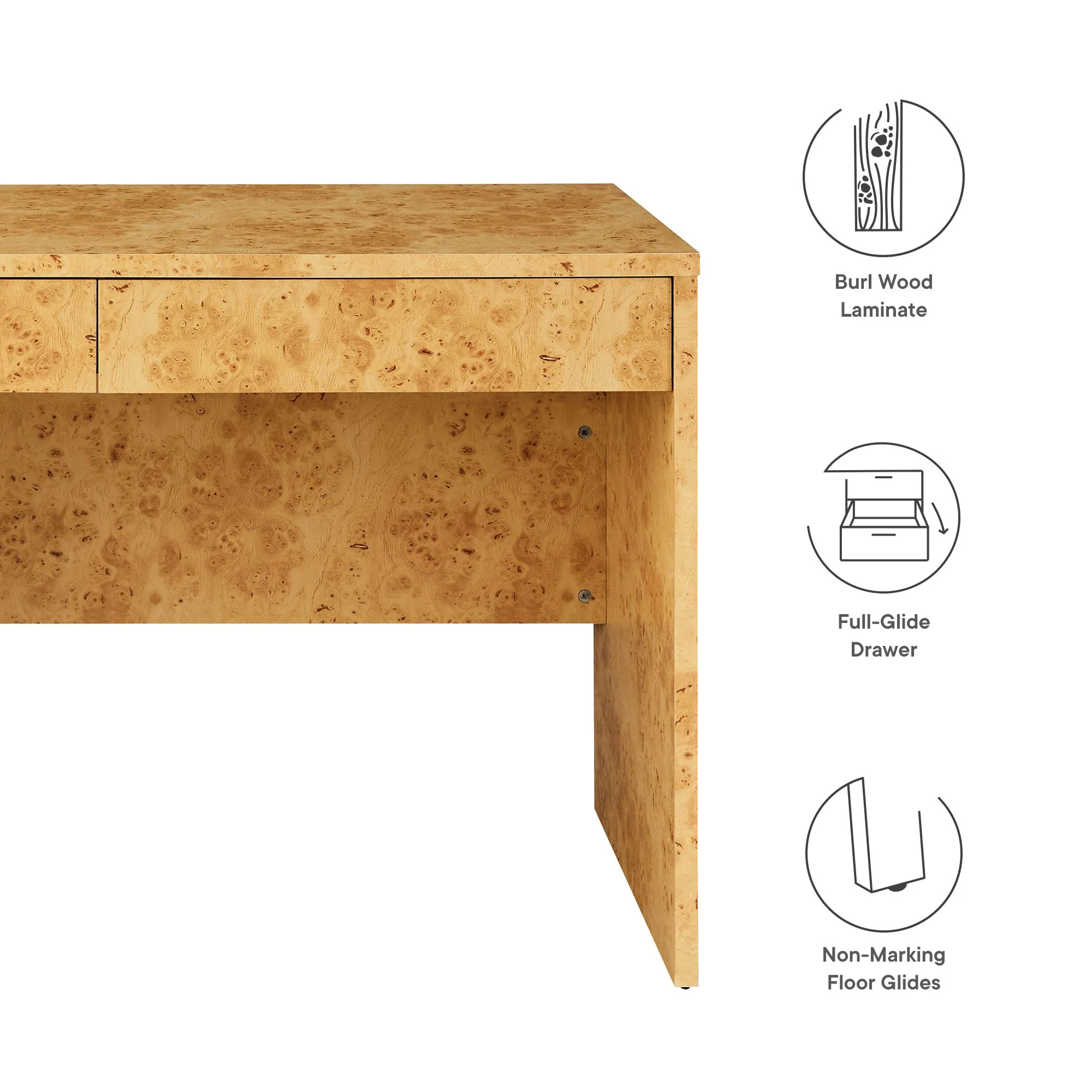 Hudson 2-Drawer Burl Wood Desk by Modway - Image 3